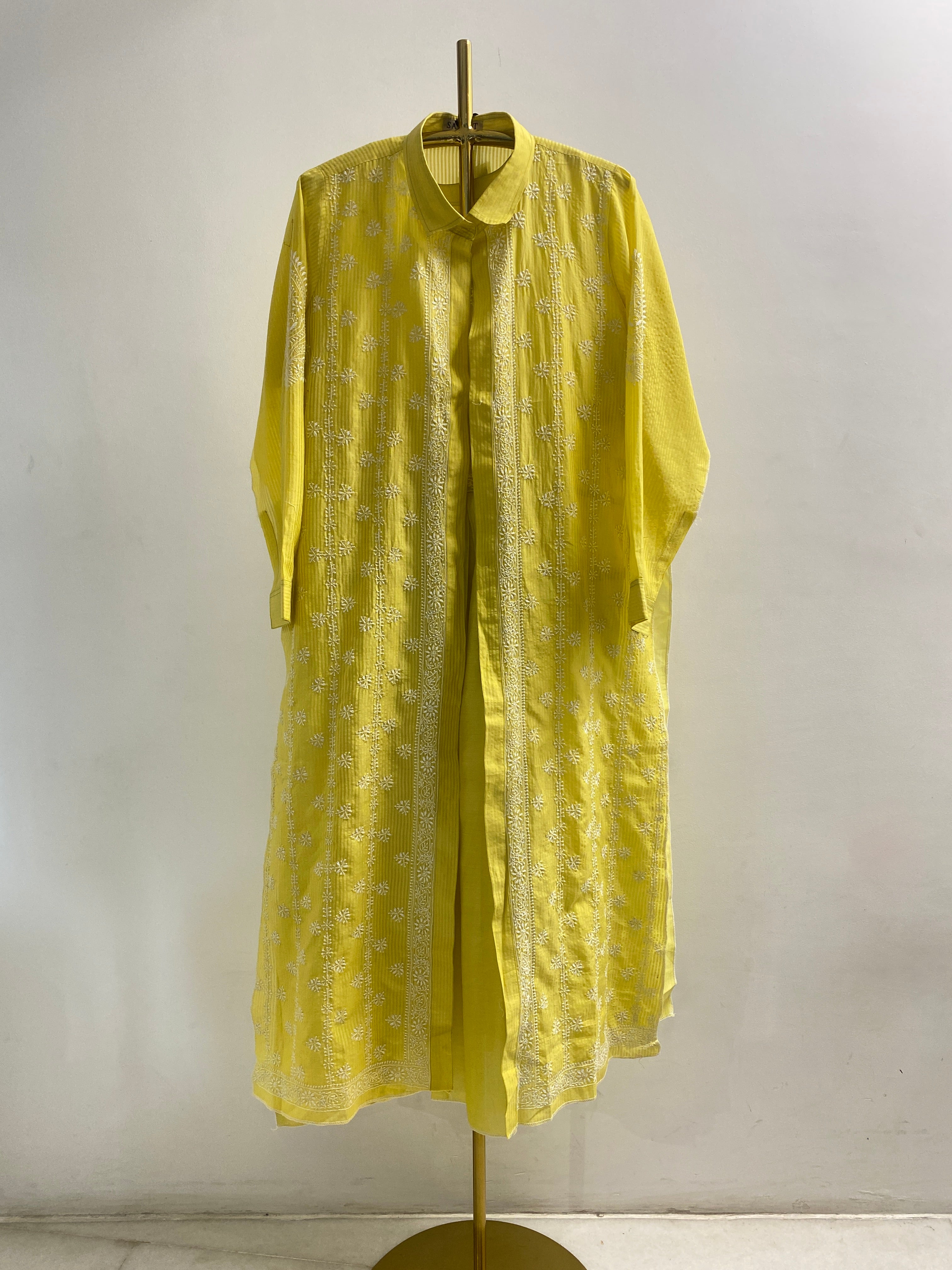 Lime Green Chanderi Chikankari Cape Dress