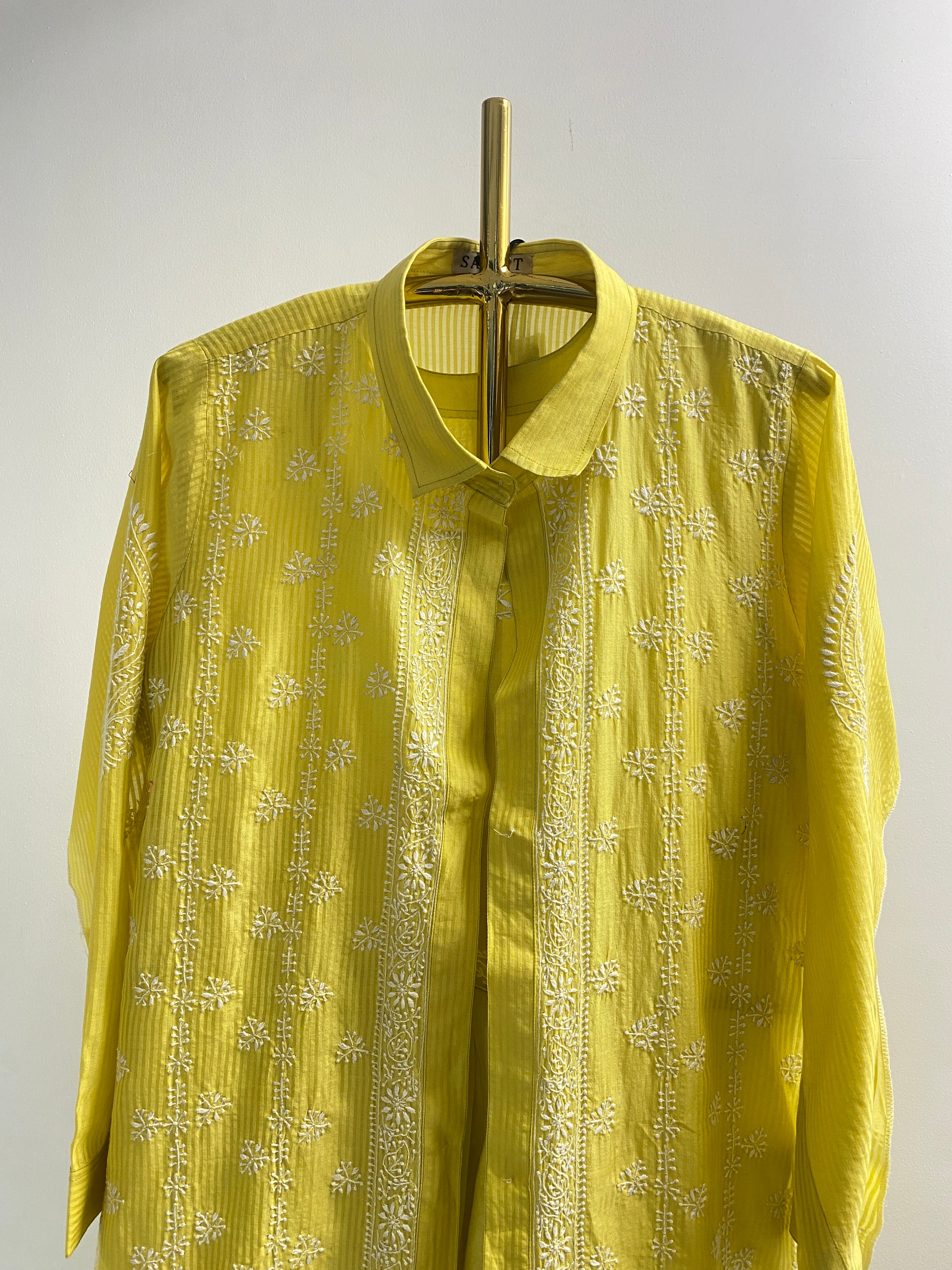 Lime Green Chanderi Chikankari Cape Dress