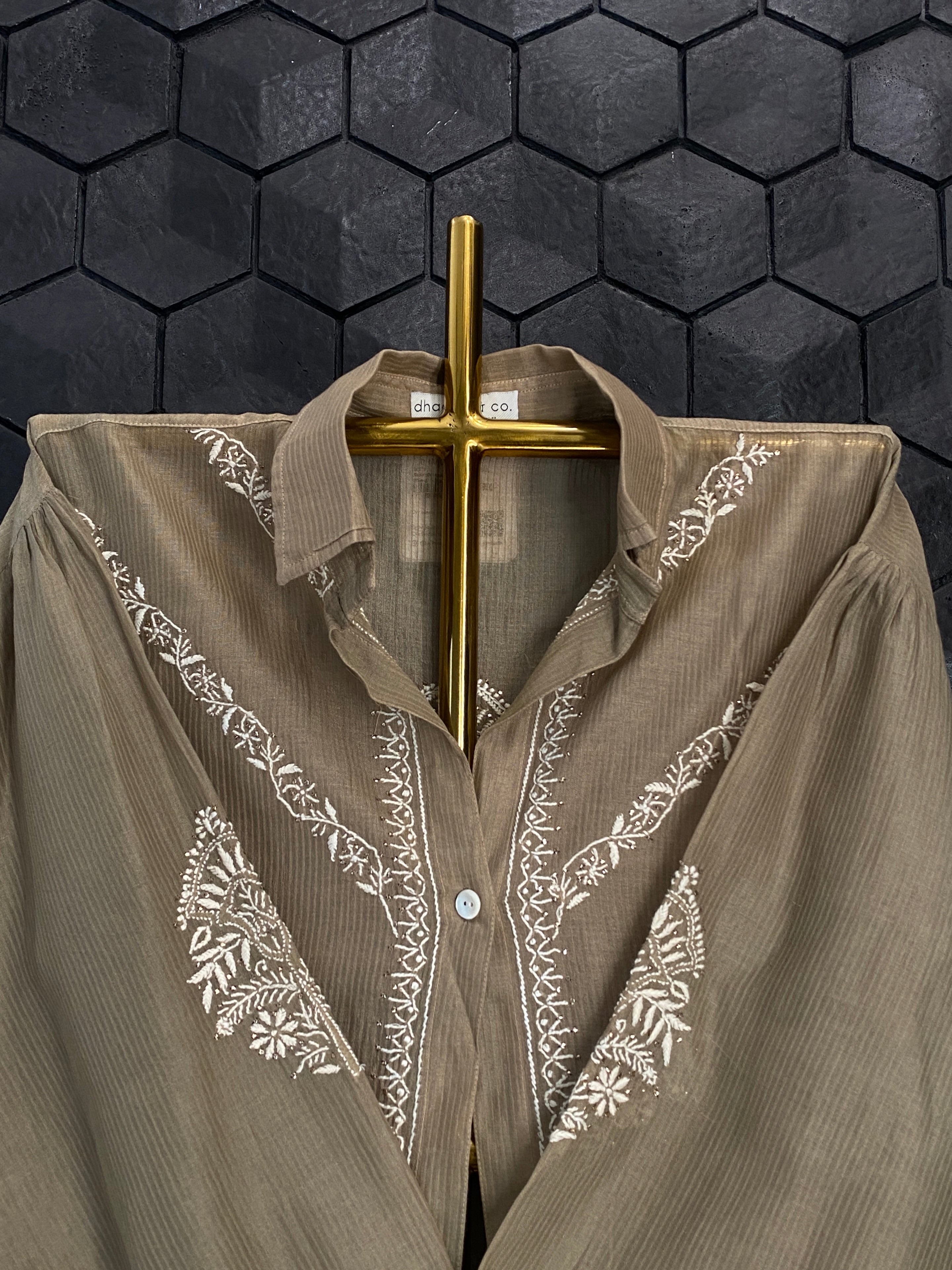 Brown Maheshwari Chikankari Shirt