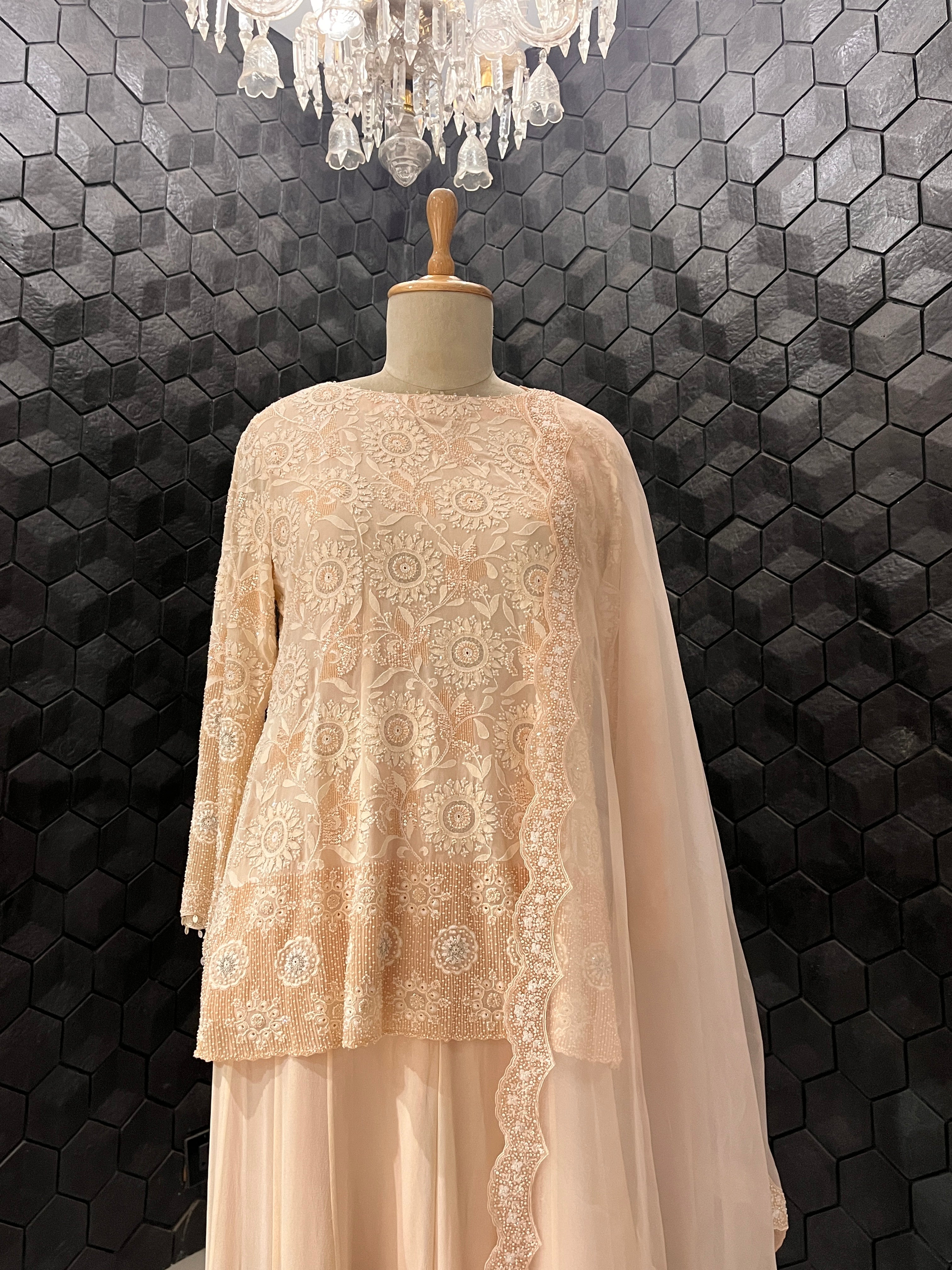 Peach Georgette Floral Sharara Set