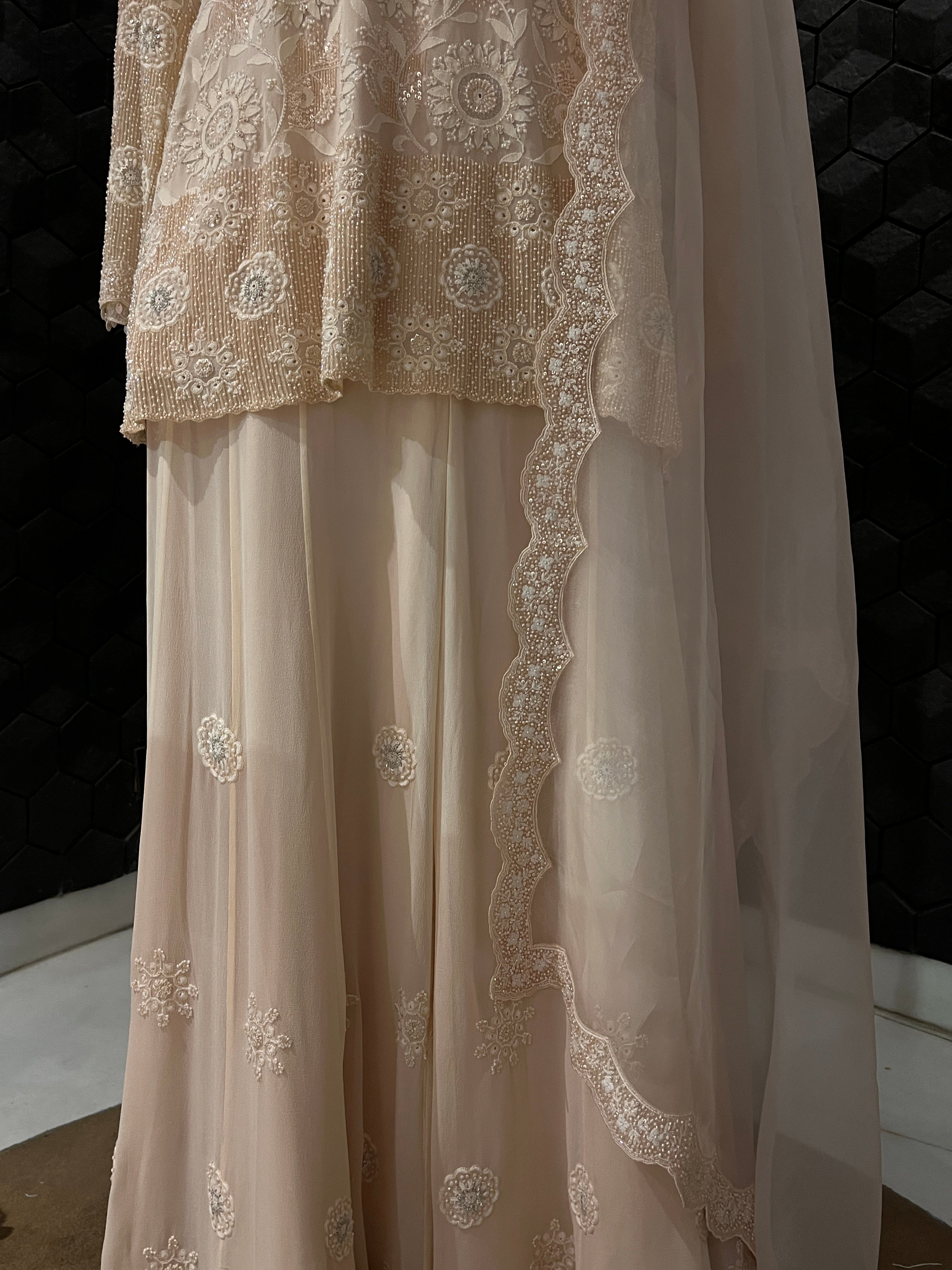 Peach Georgette Floral Sharara Set