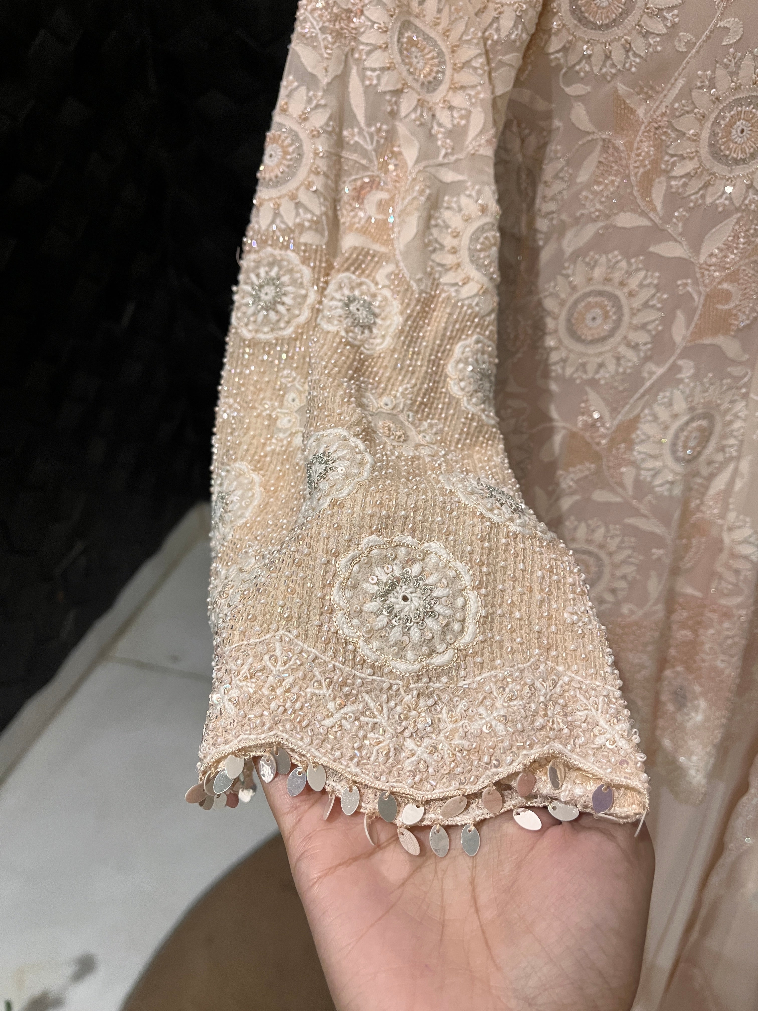 Peach Georgette Floral Sharara Set