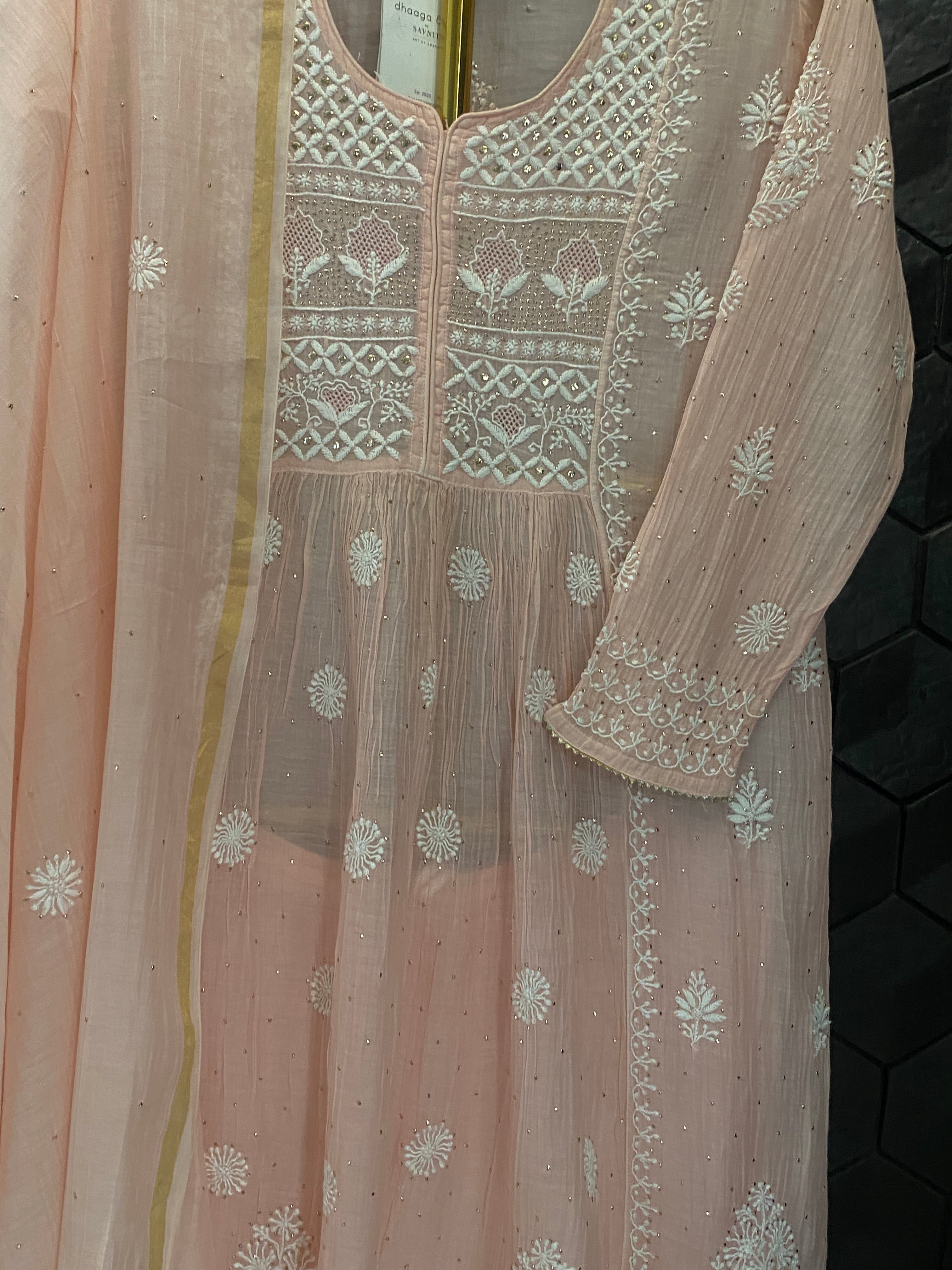 Pink Mul Chanderi Chikankari Sharara Set