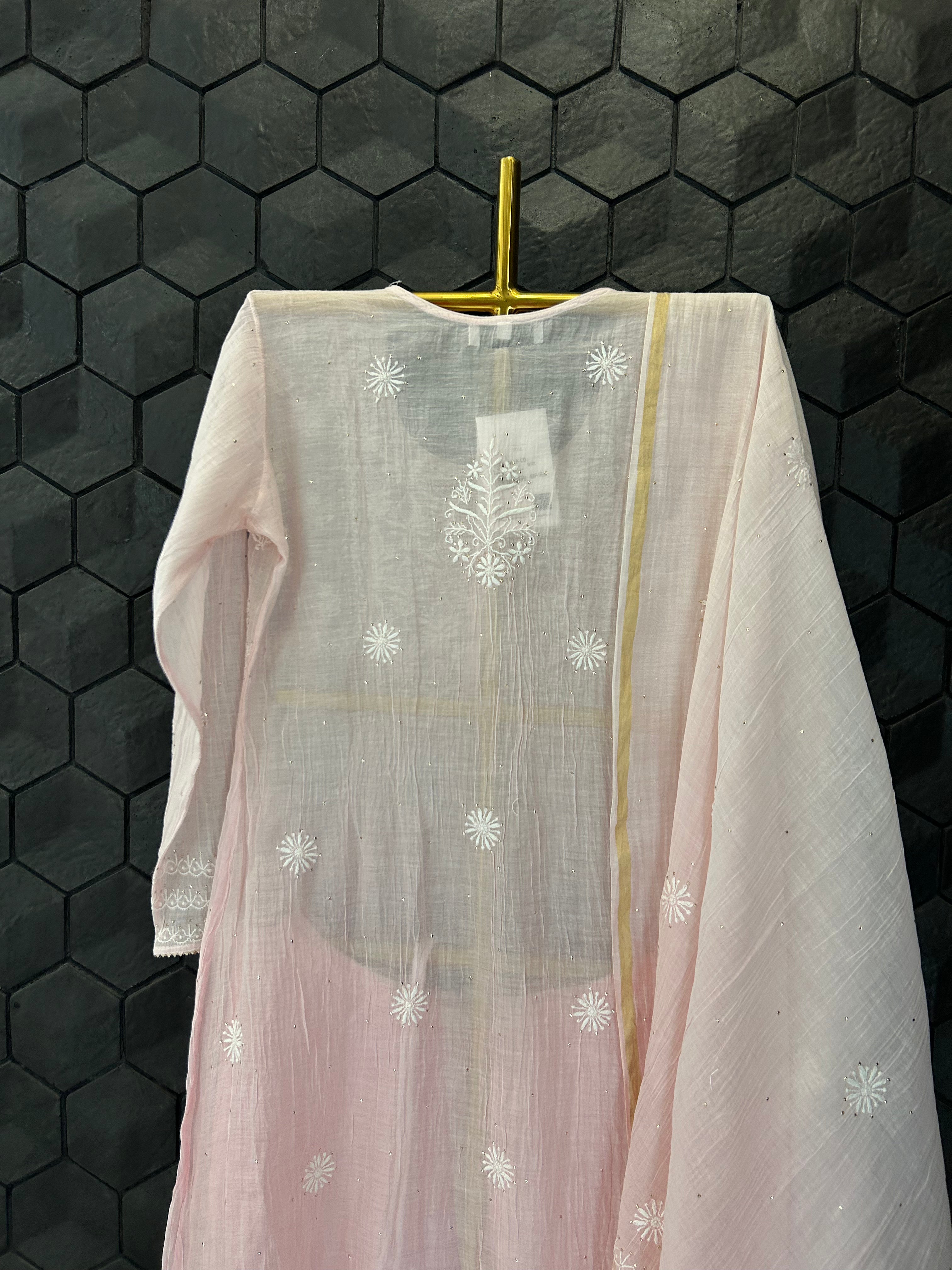Pink Mul Chanderi Chikankari Garara Set