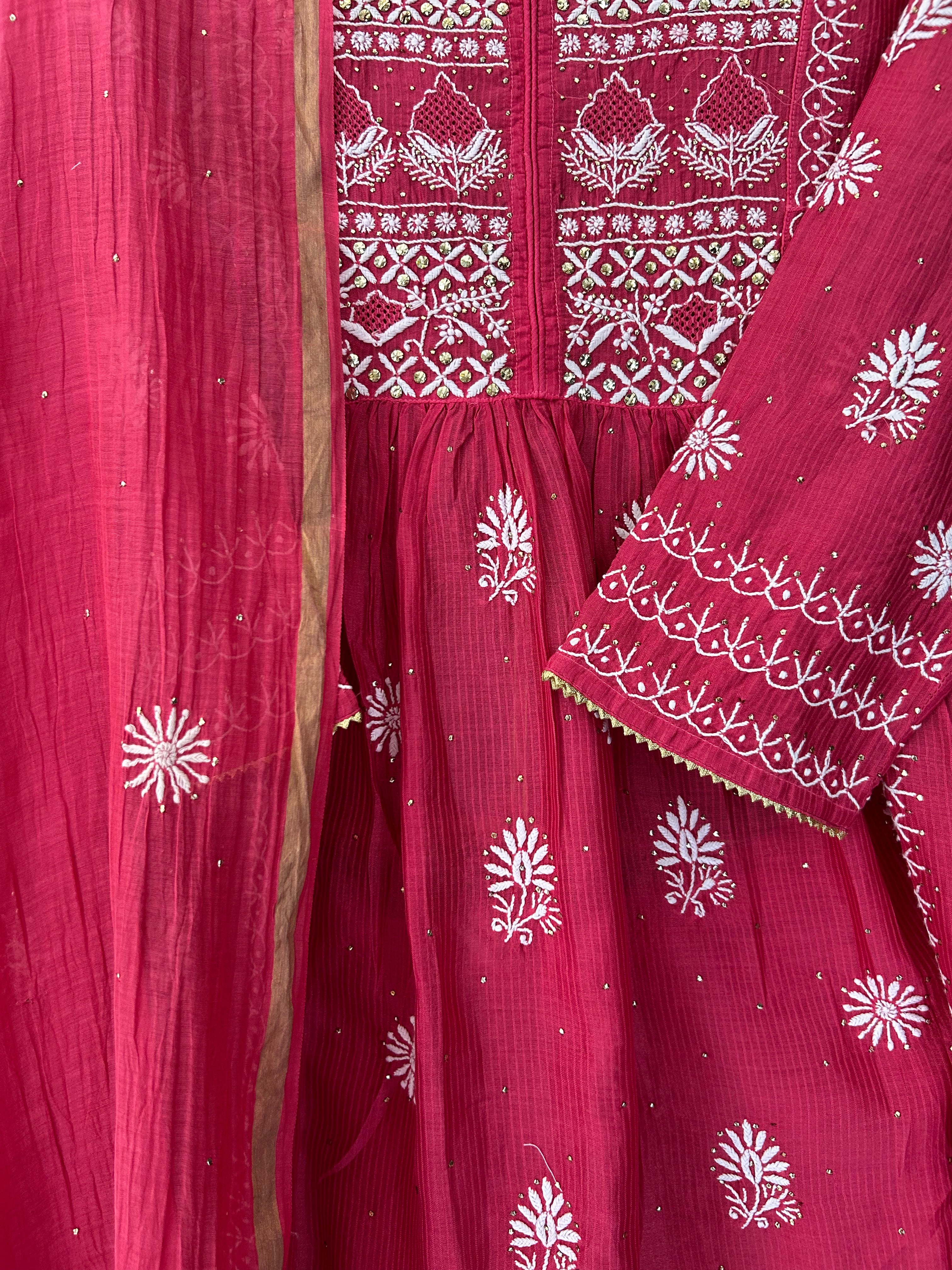 Fuschia Kota Chikankari Garara Set