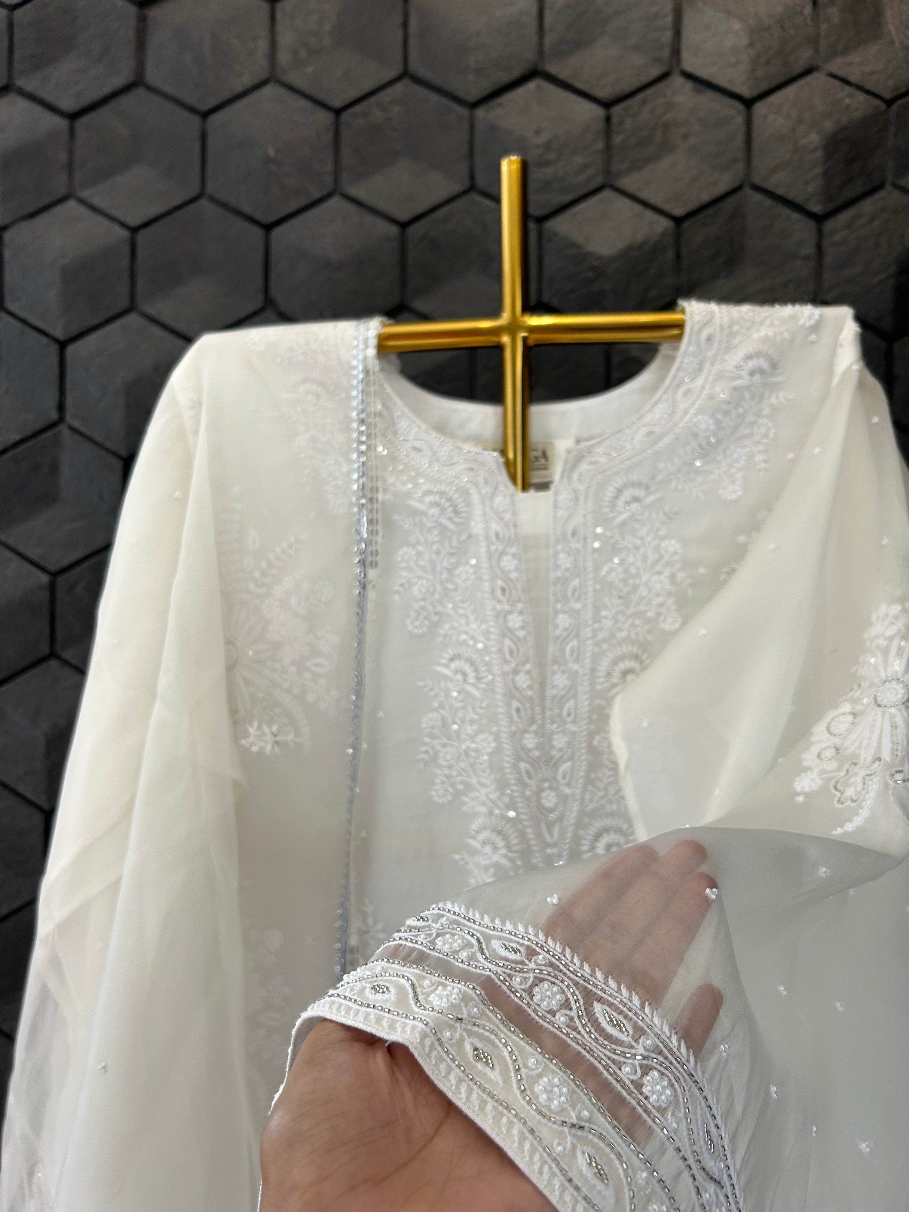 White Organza Chikankari Kurta Set