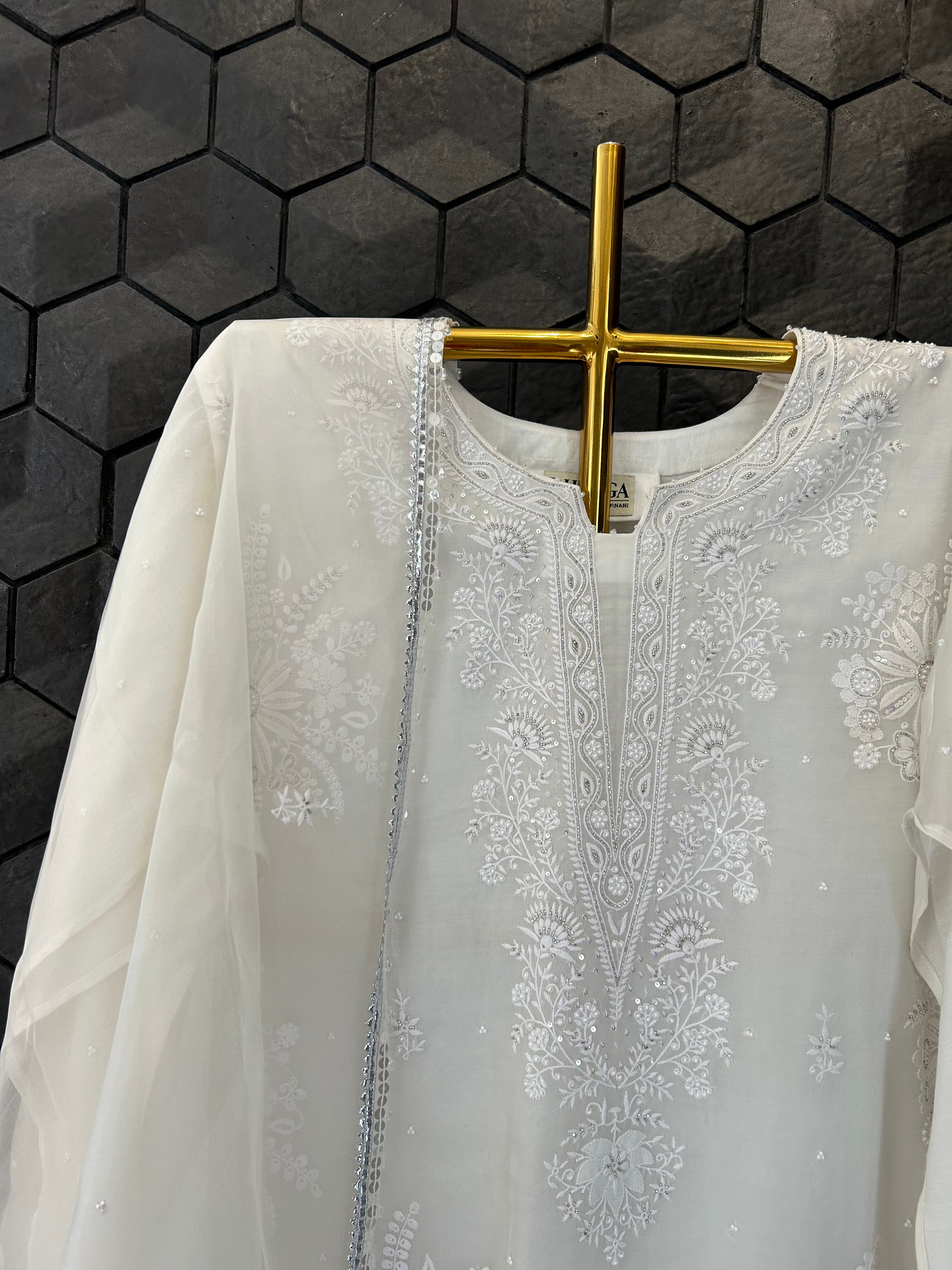 White Organza Chikankari Kurta Set