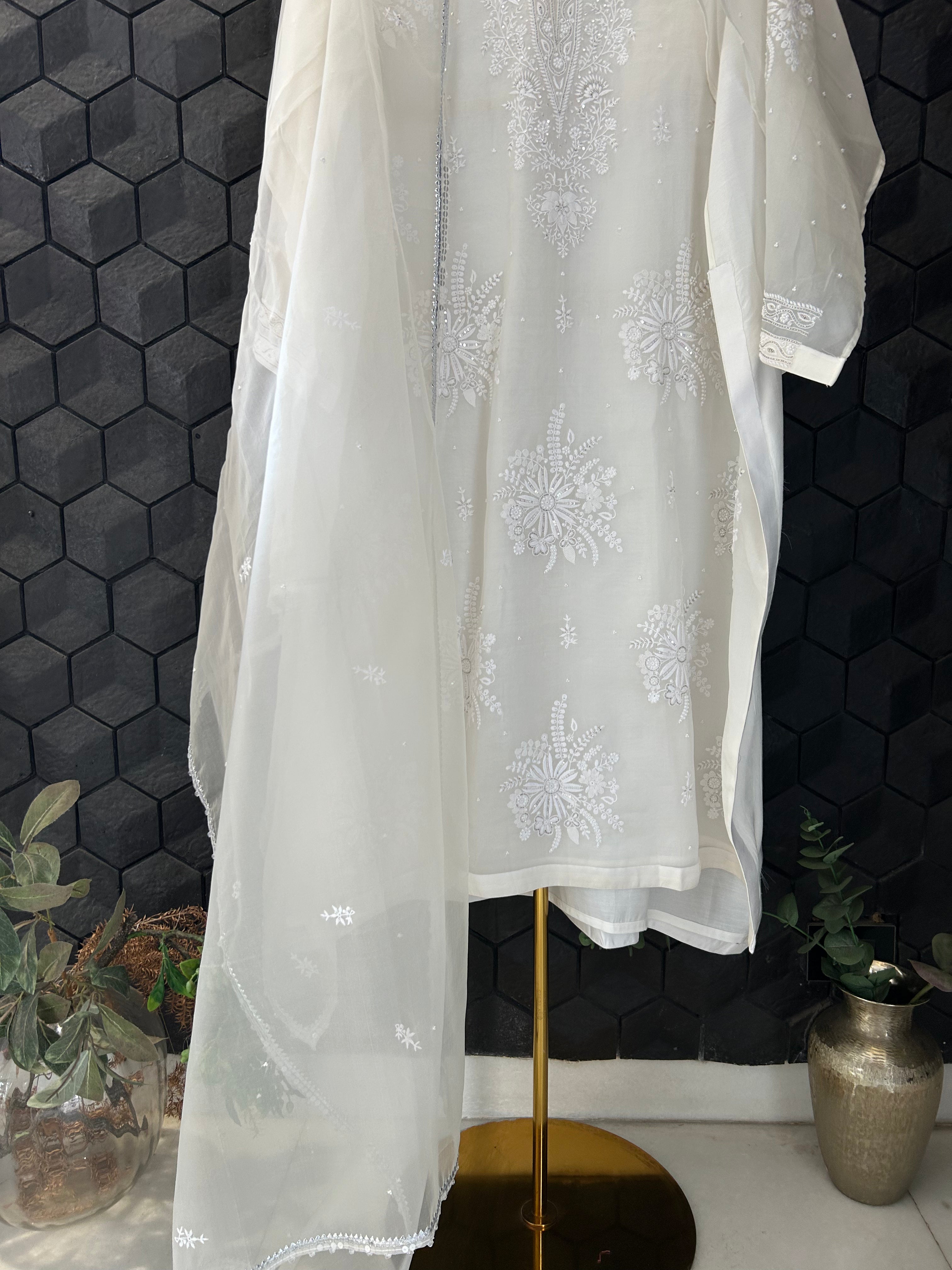 White Organza Chikankari Kurta Set