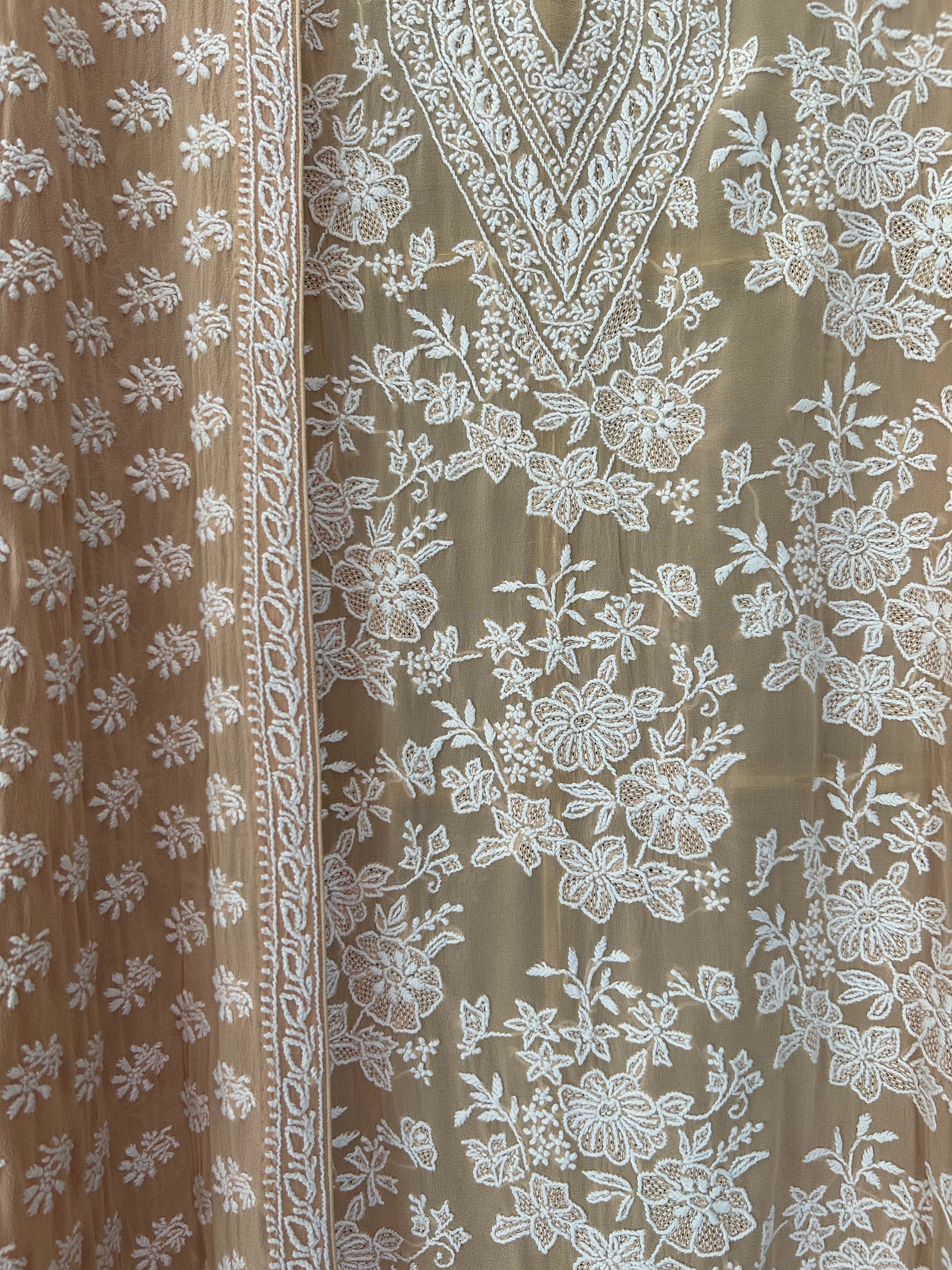 Peach Georgette Chikankari Kurta Set