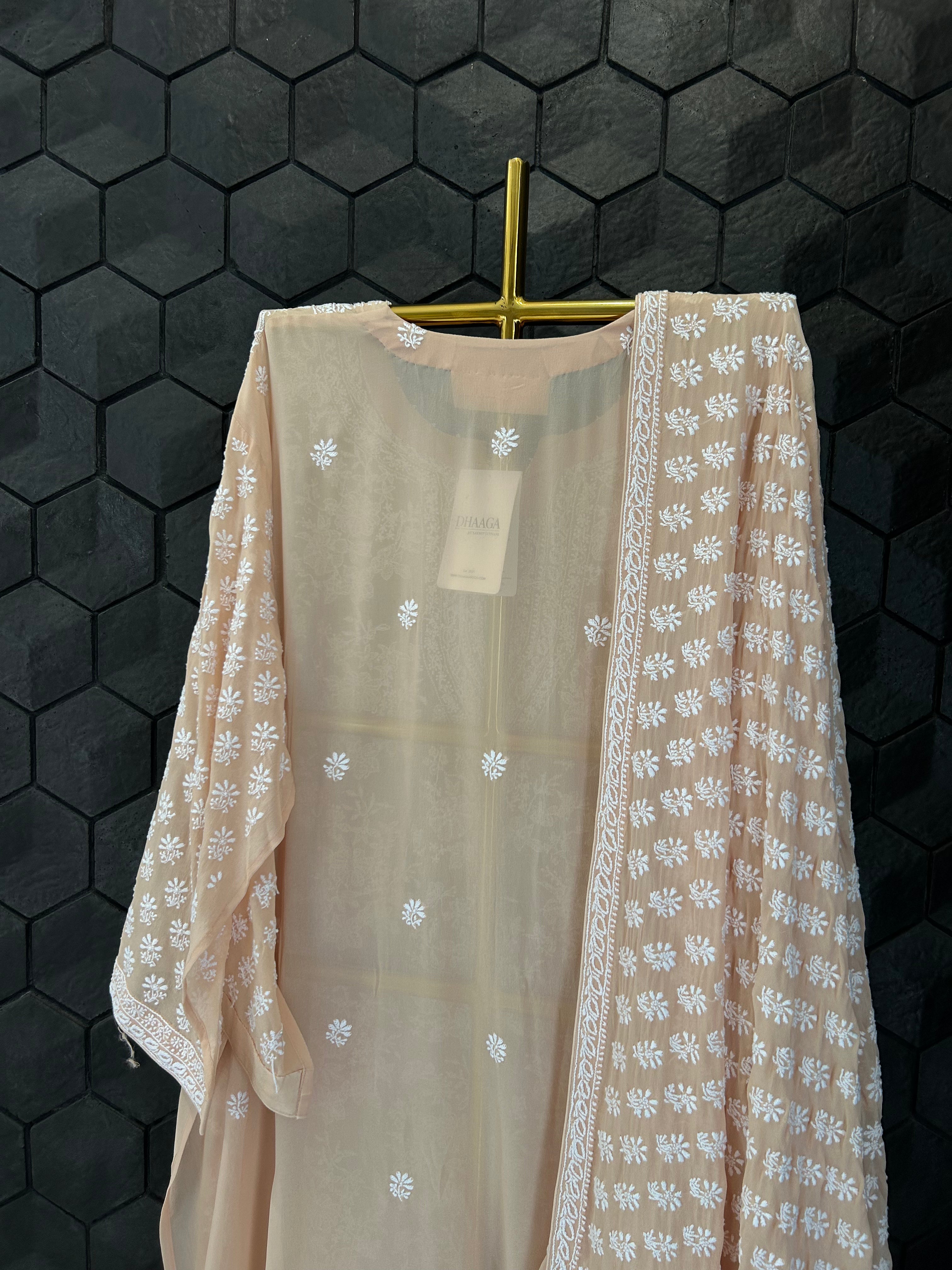 Peach Georgette Chikankari Kurta Set