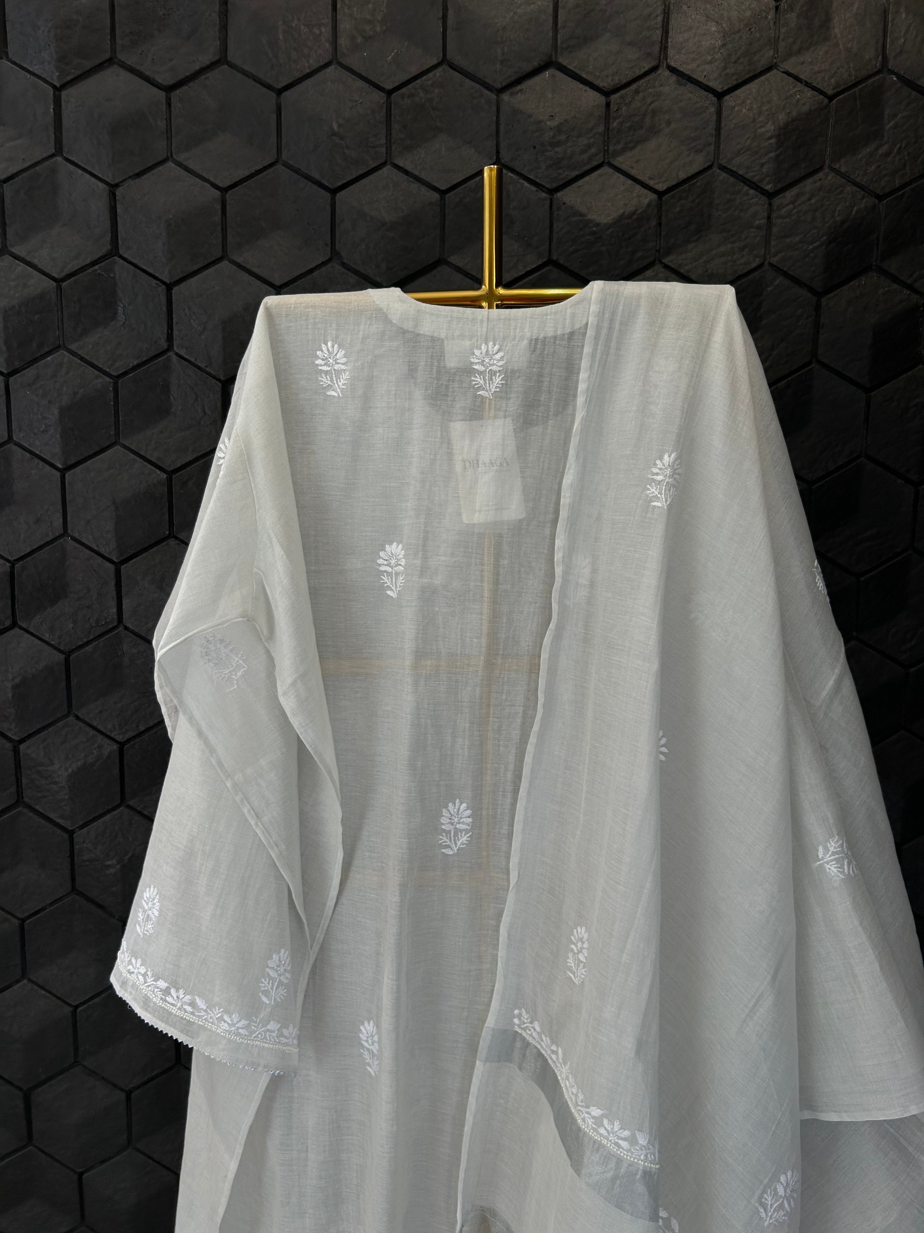 Silver Tissue Chikankari Kurta Set
