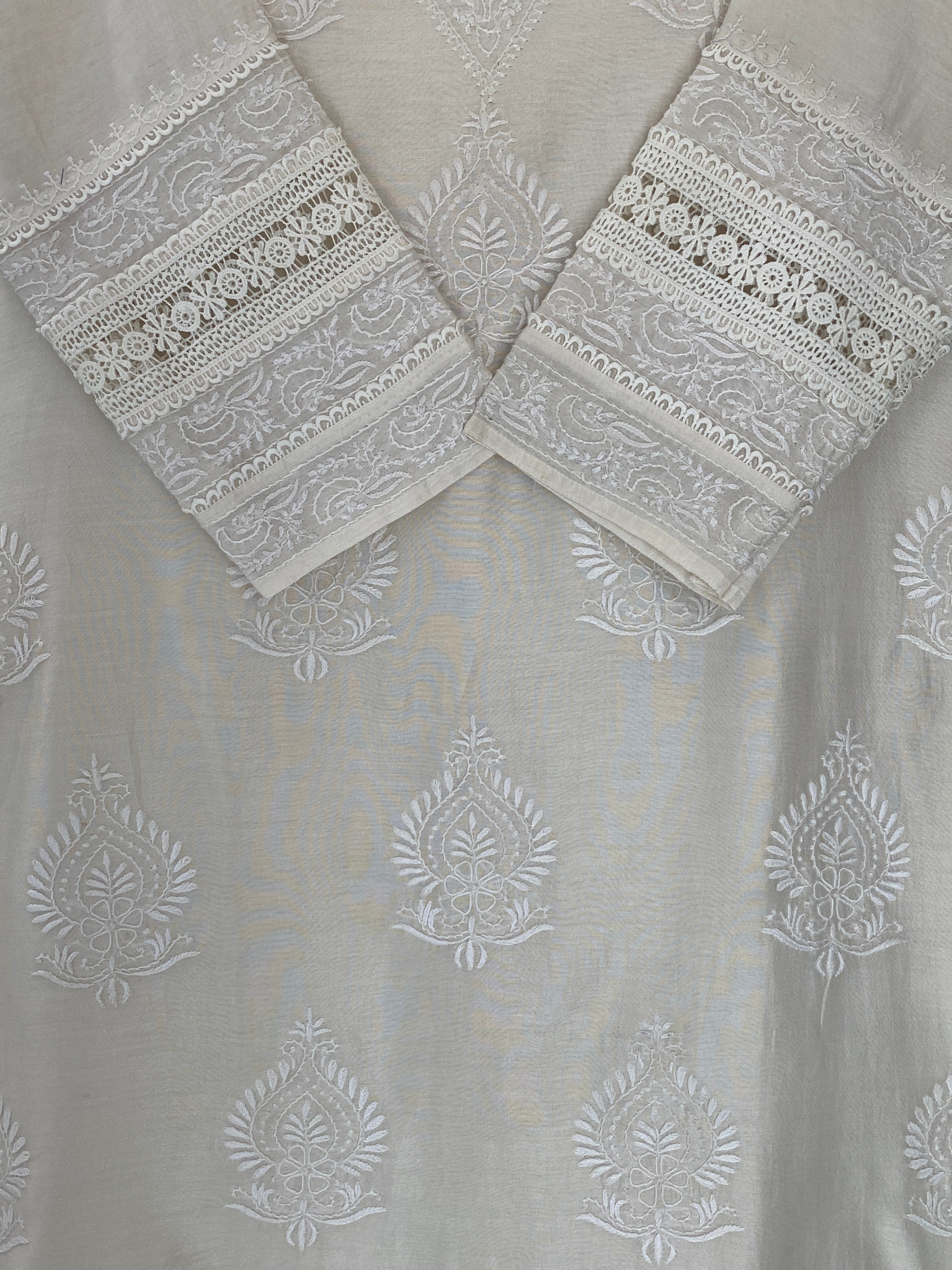 White Chanderi Chikankari Kurta Set