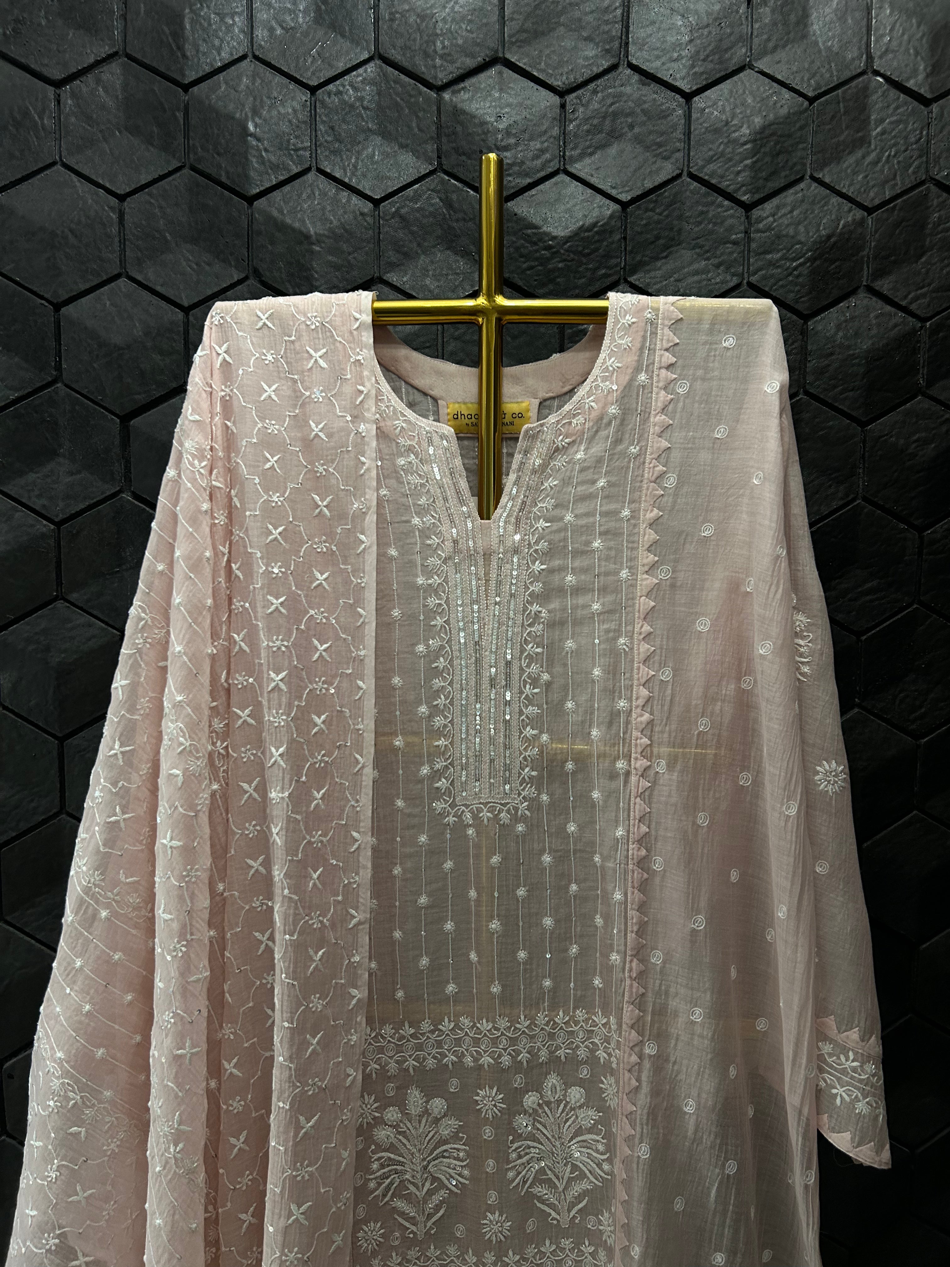 Pink Chanderi Chikankari Kurta Set