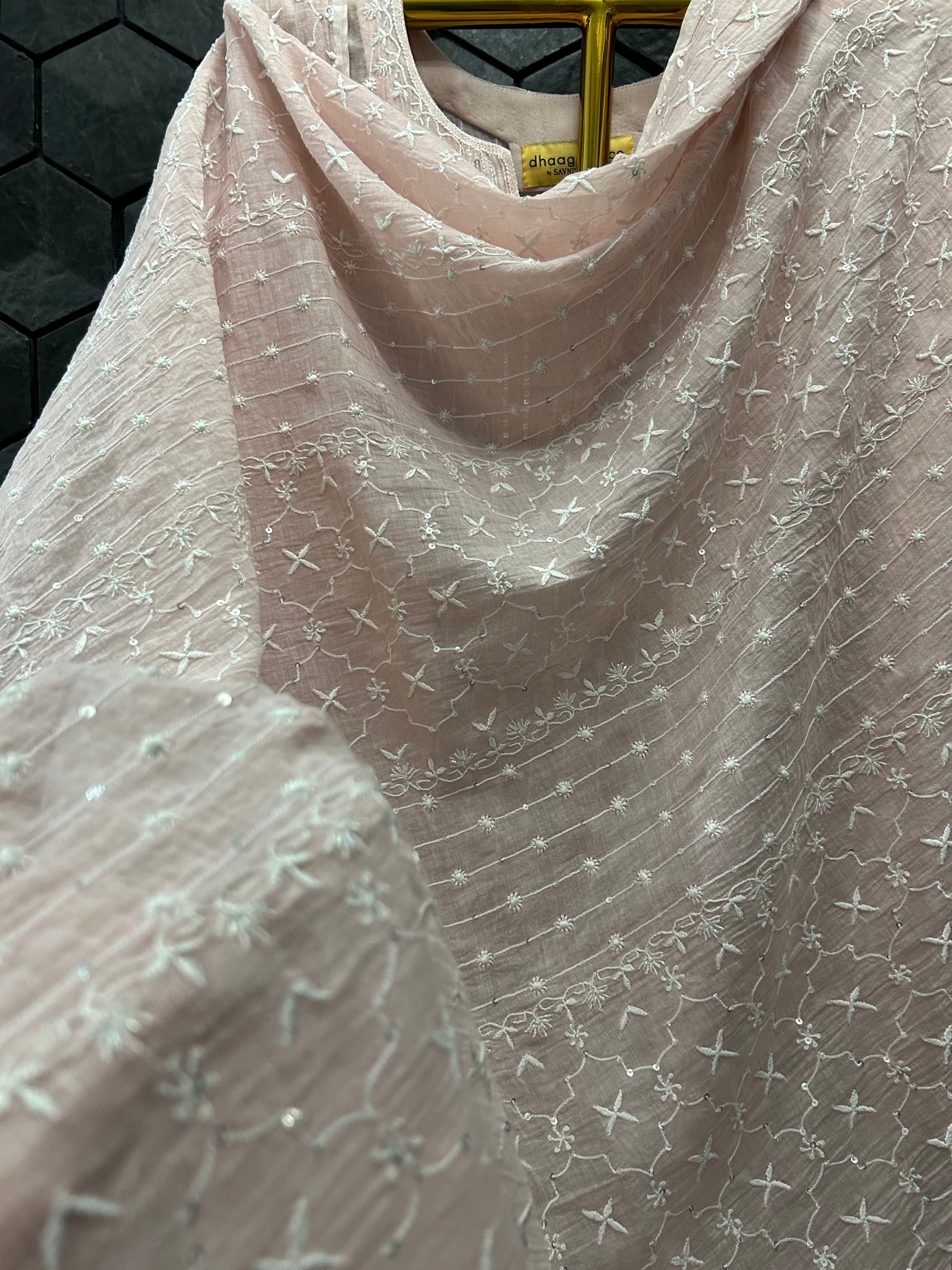 Pink Chanderi Chikankari Kurta Set