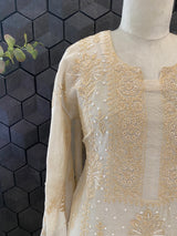 Natural Gold Tissue chikankari Kurta set