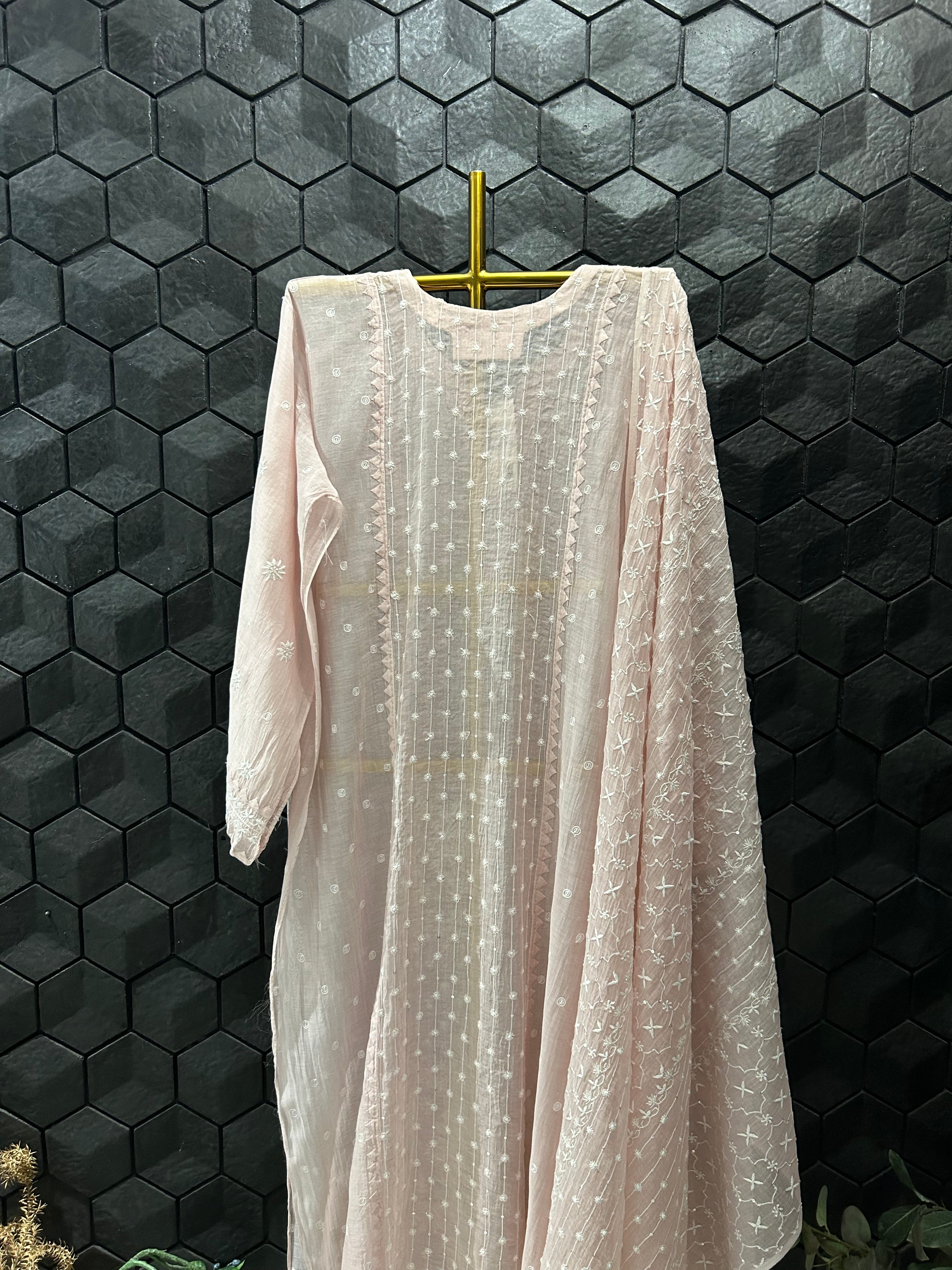 Pink Chanderi Chikankari Kurta Set