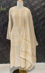 Natural Gold Tissue chikankari Kurta set