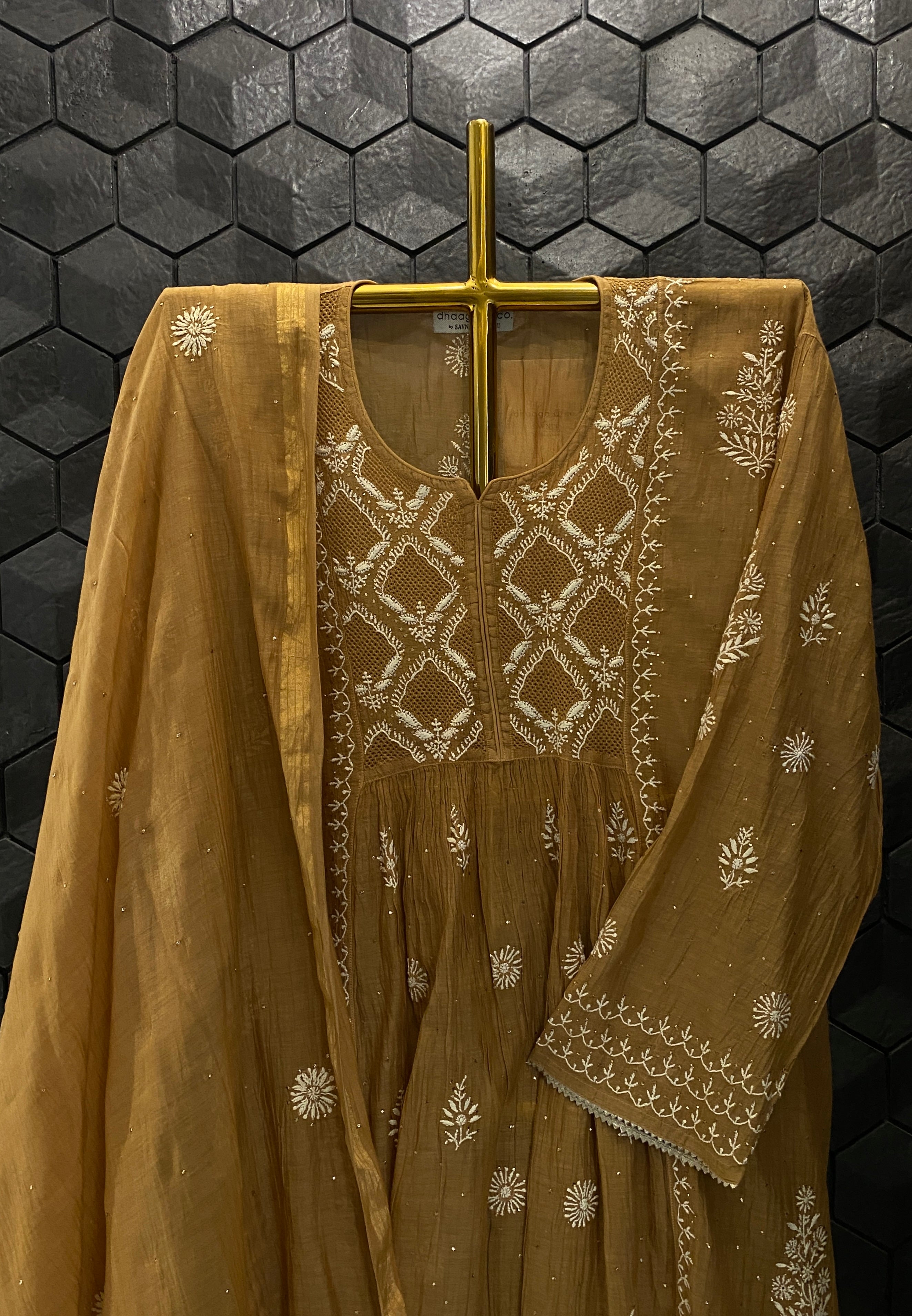 Mustard Mul Chanderi Chikankari Sharara Set