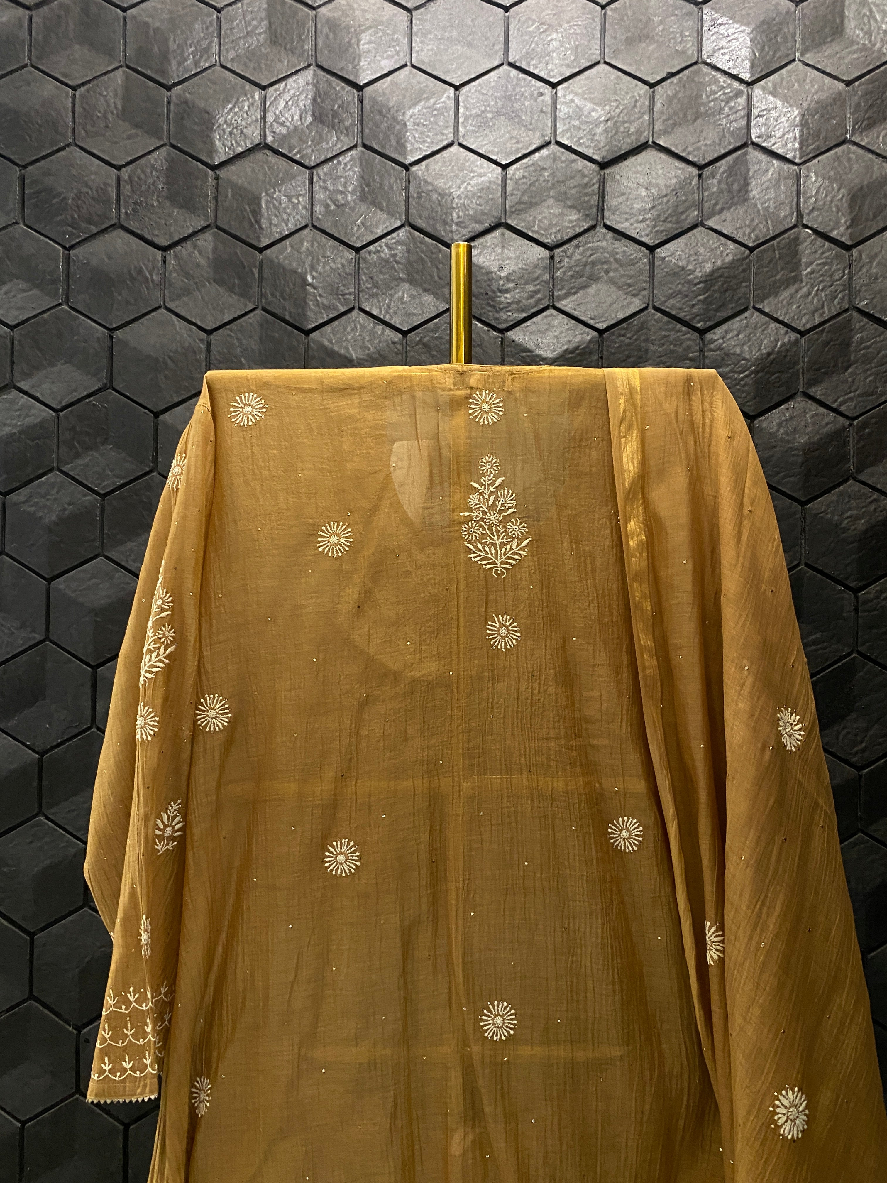 Mustard Mul Chanderi Chikankari Sharara Set