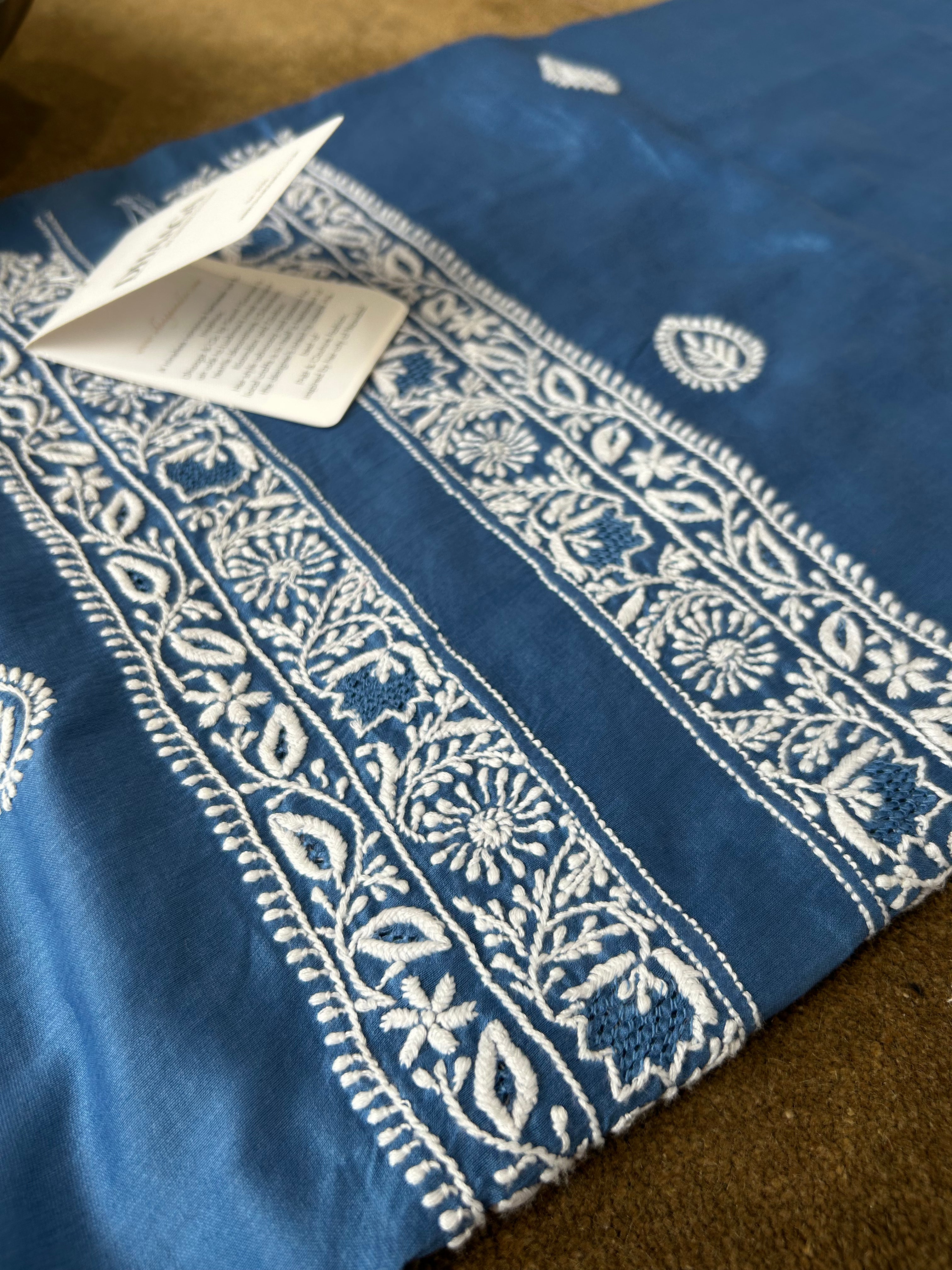 Cobalt blue Chanderi Chikankari Mens Kurta