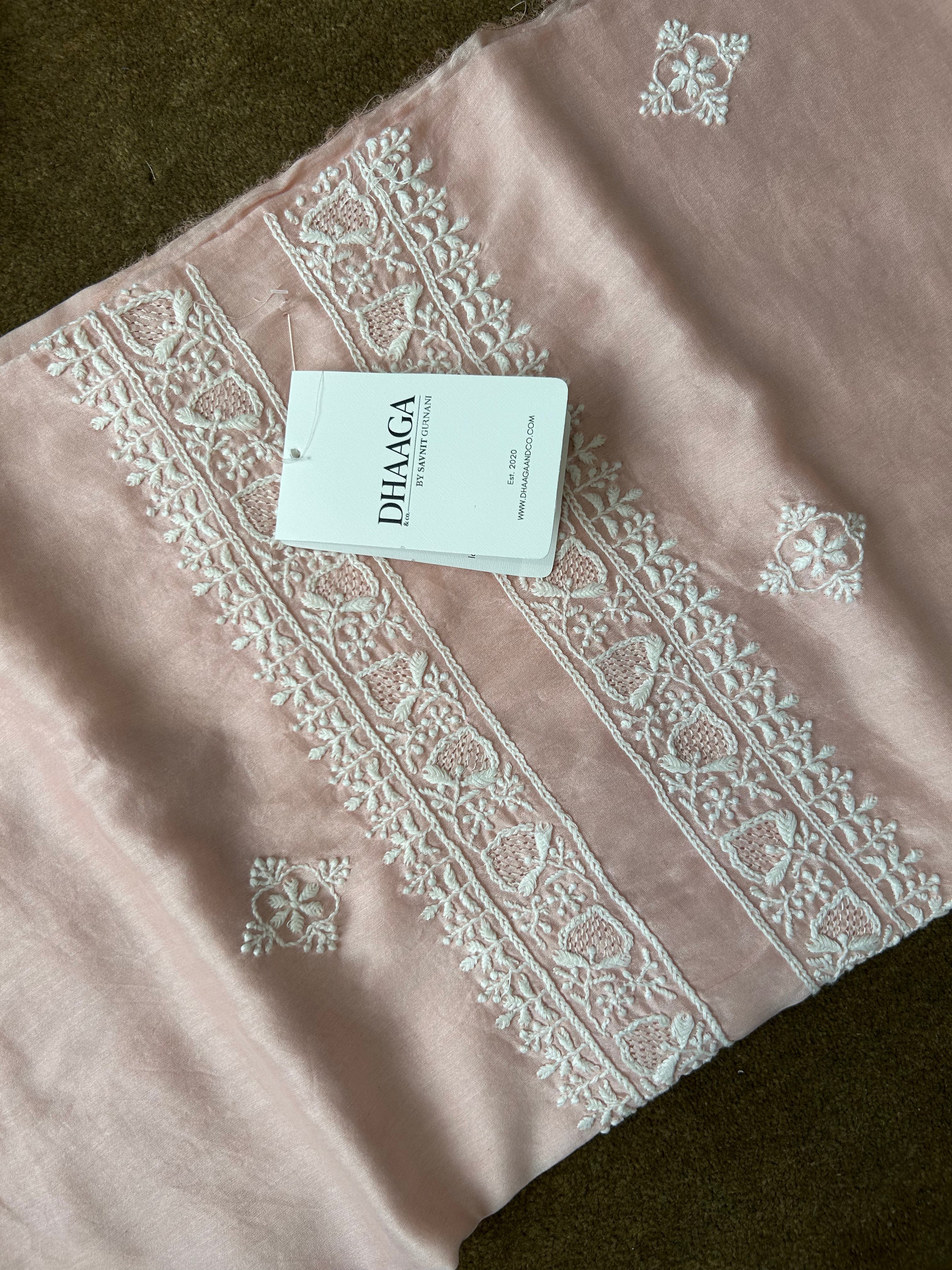 Pink Chanderi Chikankari Mens Kurta