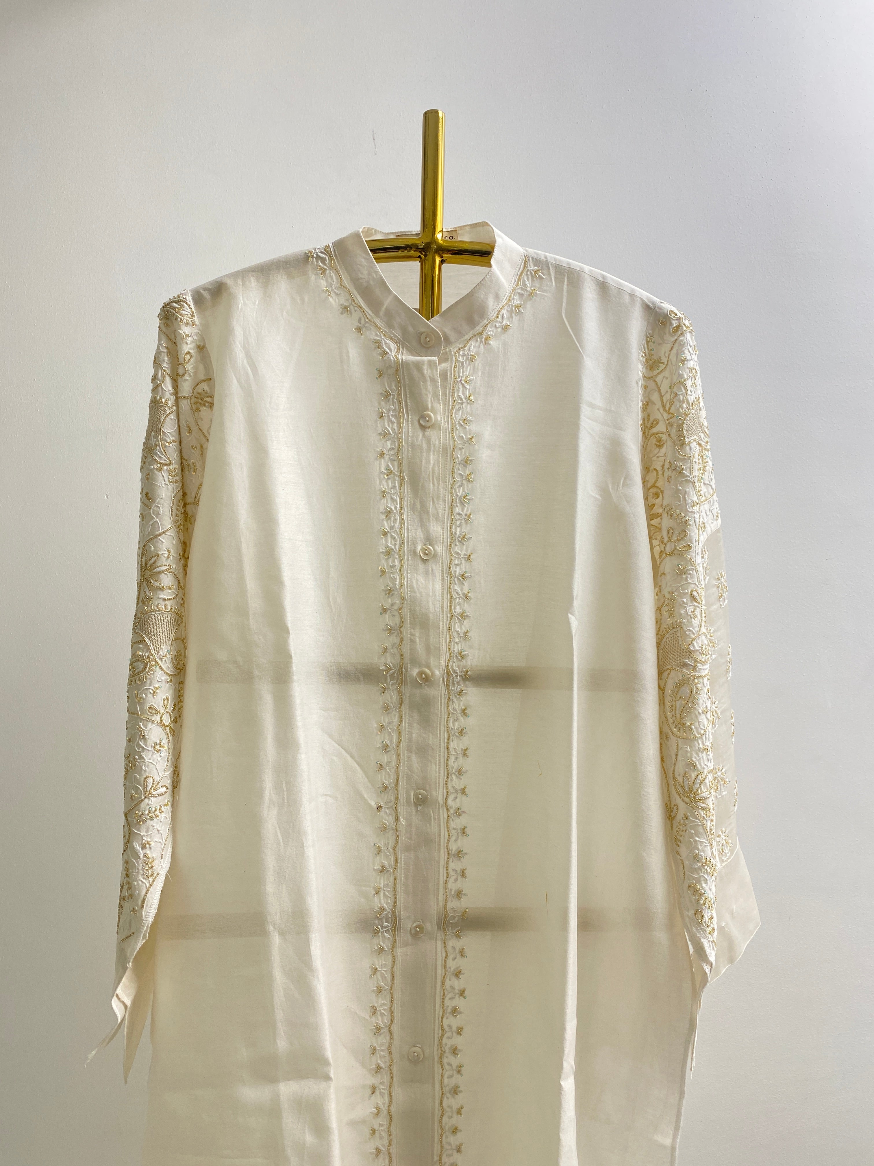 White Chanderi Chikankari Long Kurta