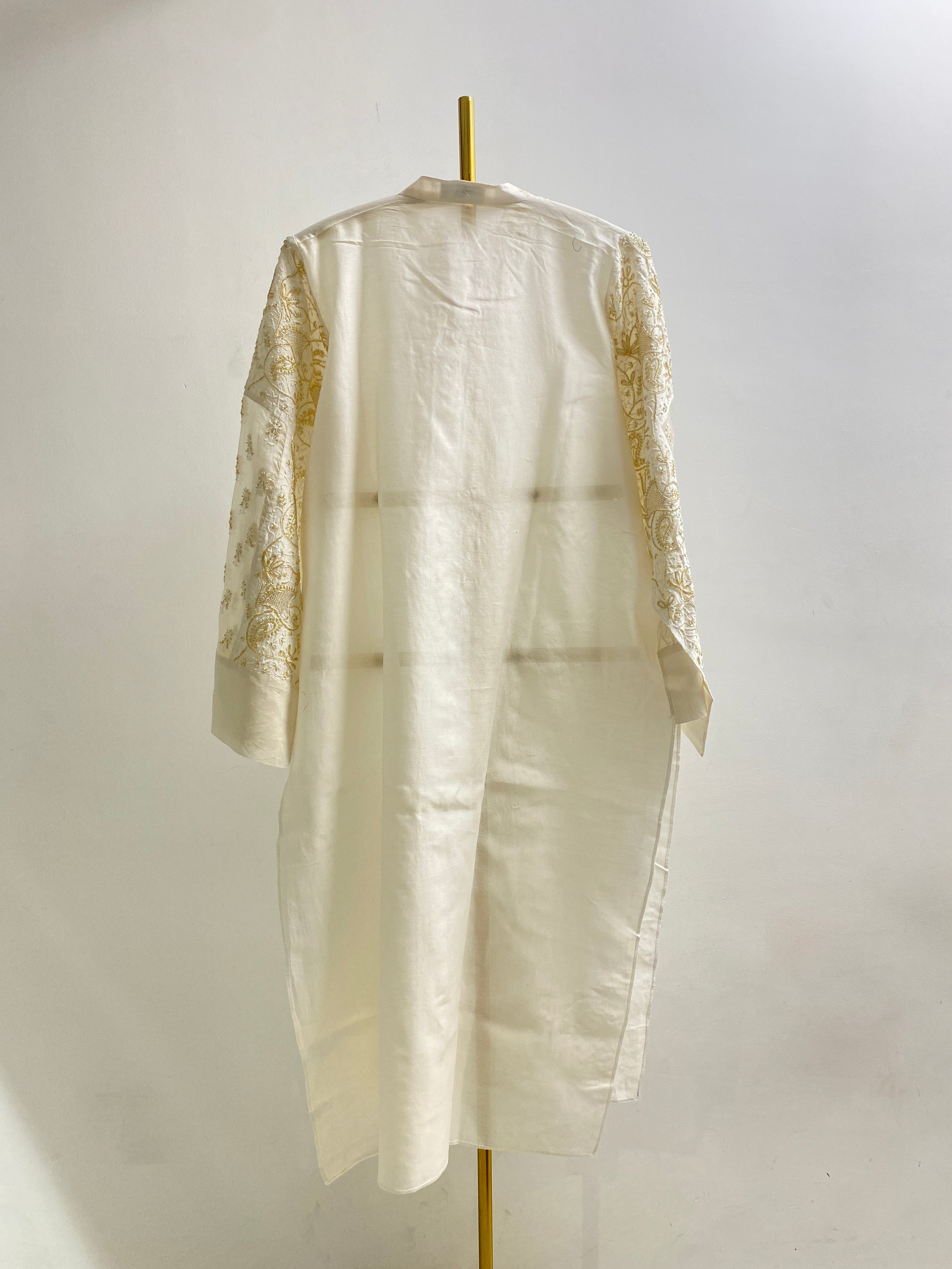 White Chanderi Chikankari Long Kurta