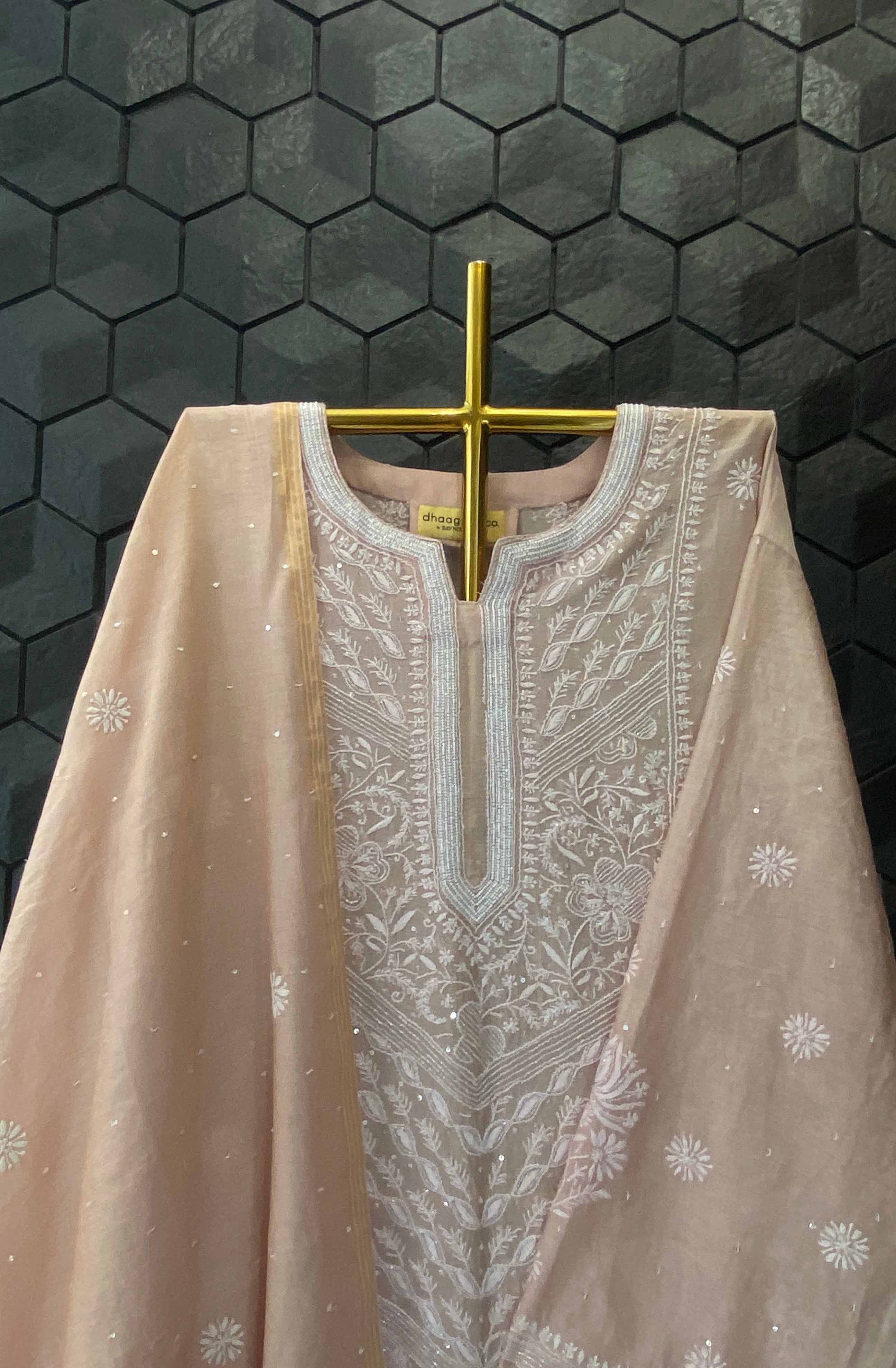 Pink Tissue Chikankari Kurta Set