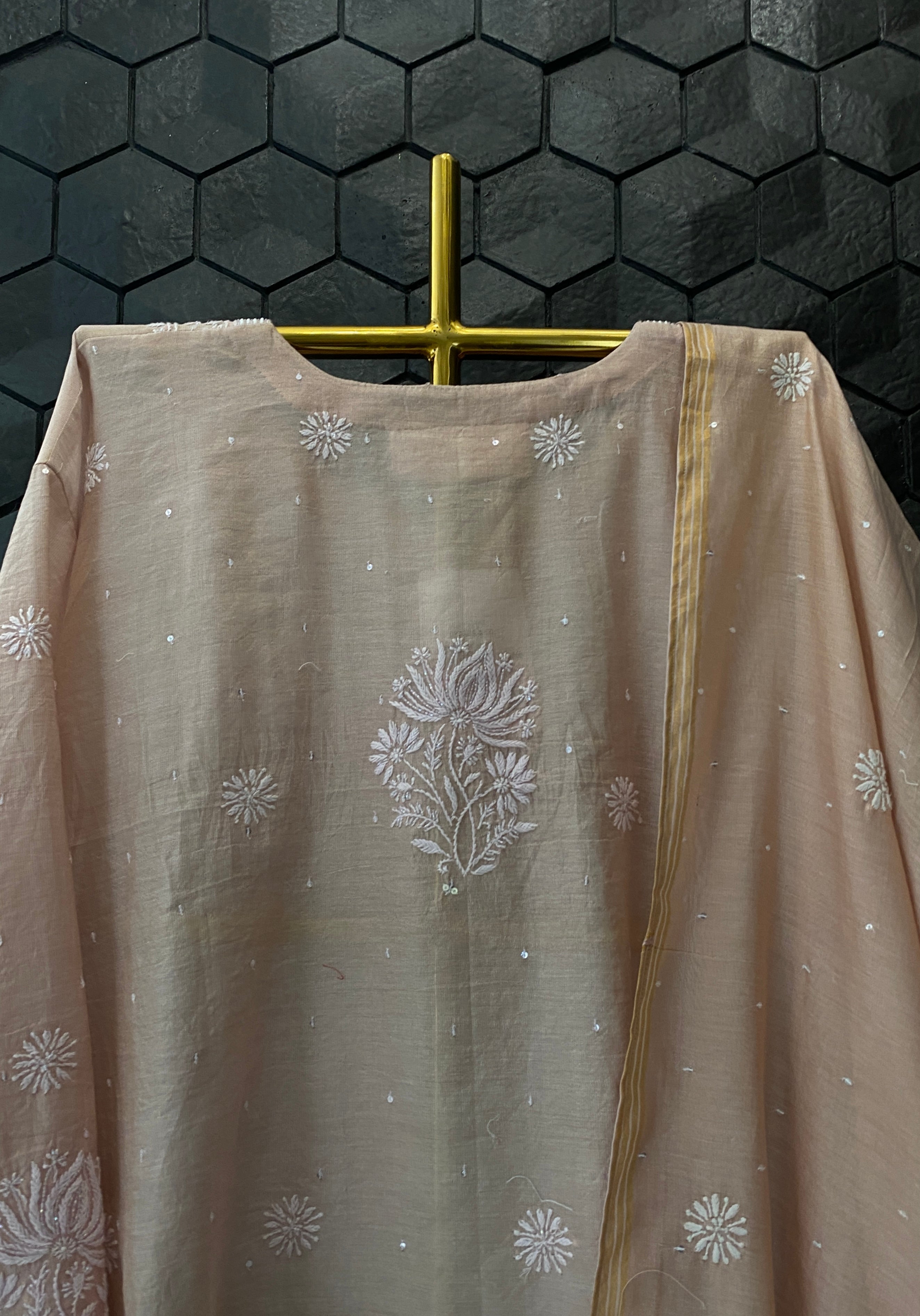 Pink Tissue Chikankari Kurta Set