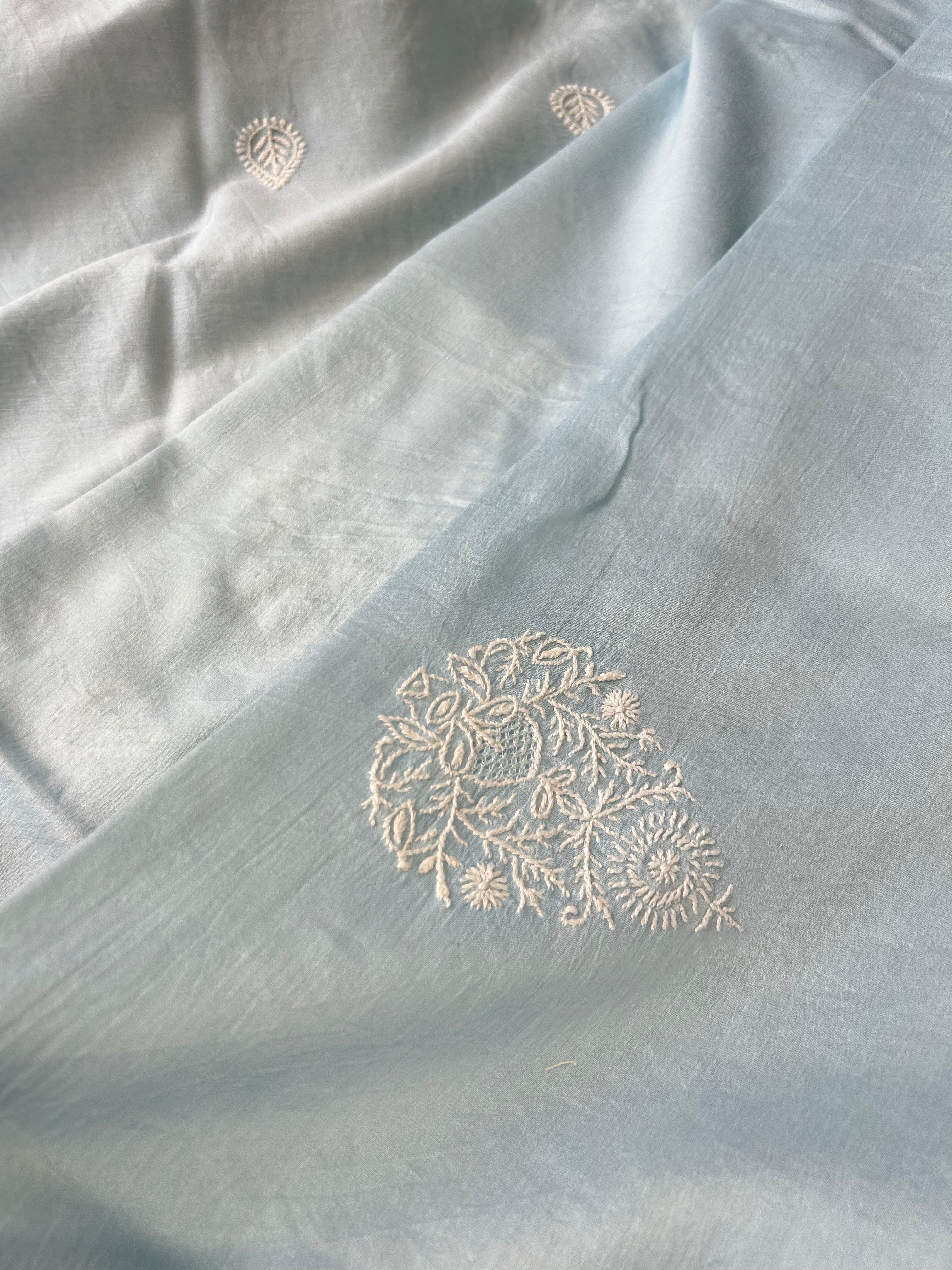 Sky Blue Chanderi Chikankari  Mens kurta