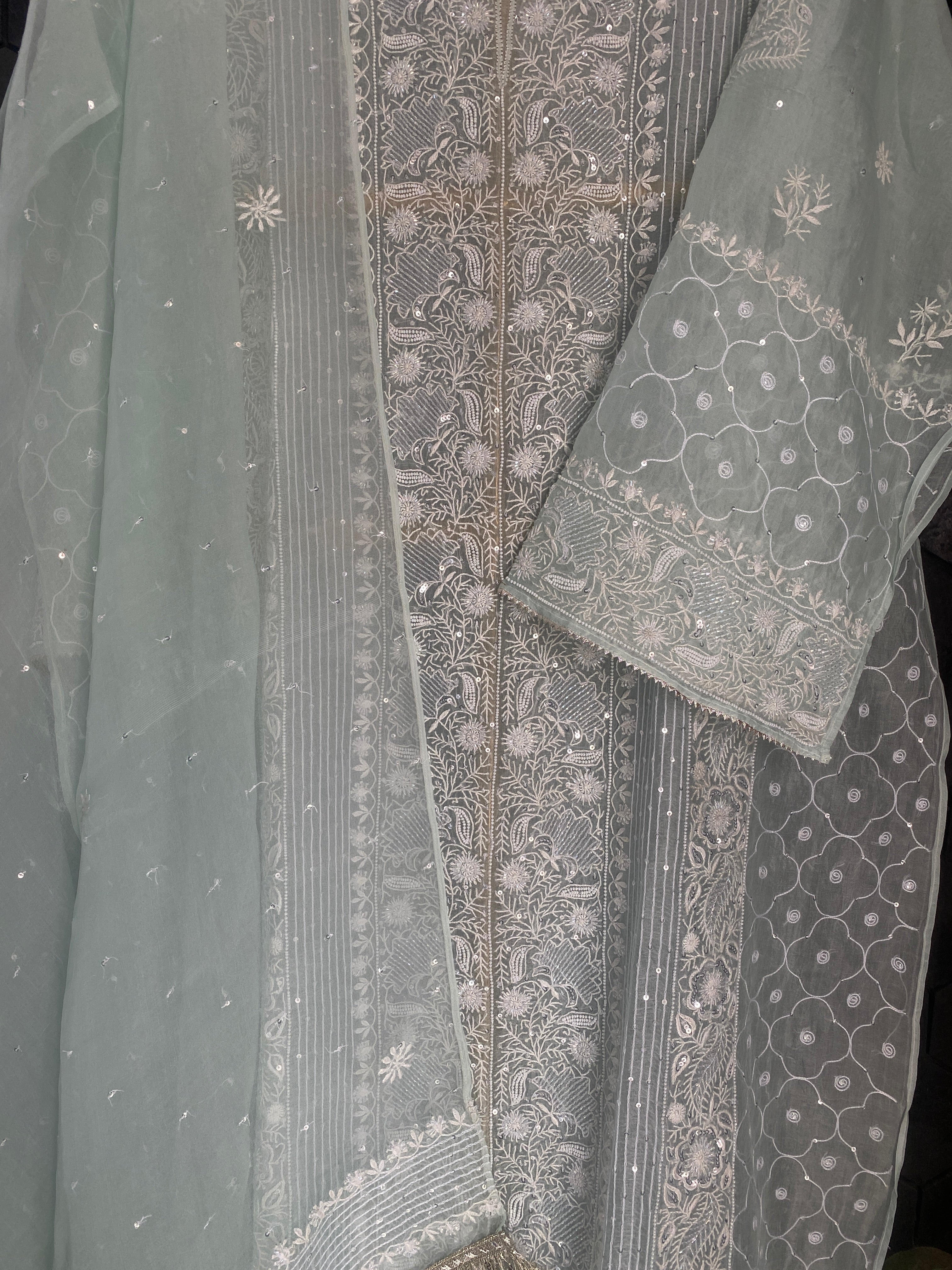 Blue Organza Chikankari Kurta Set