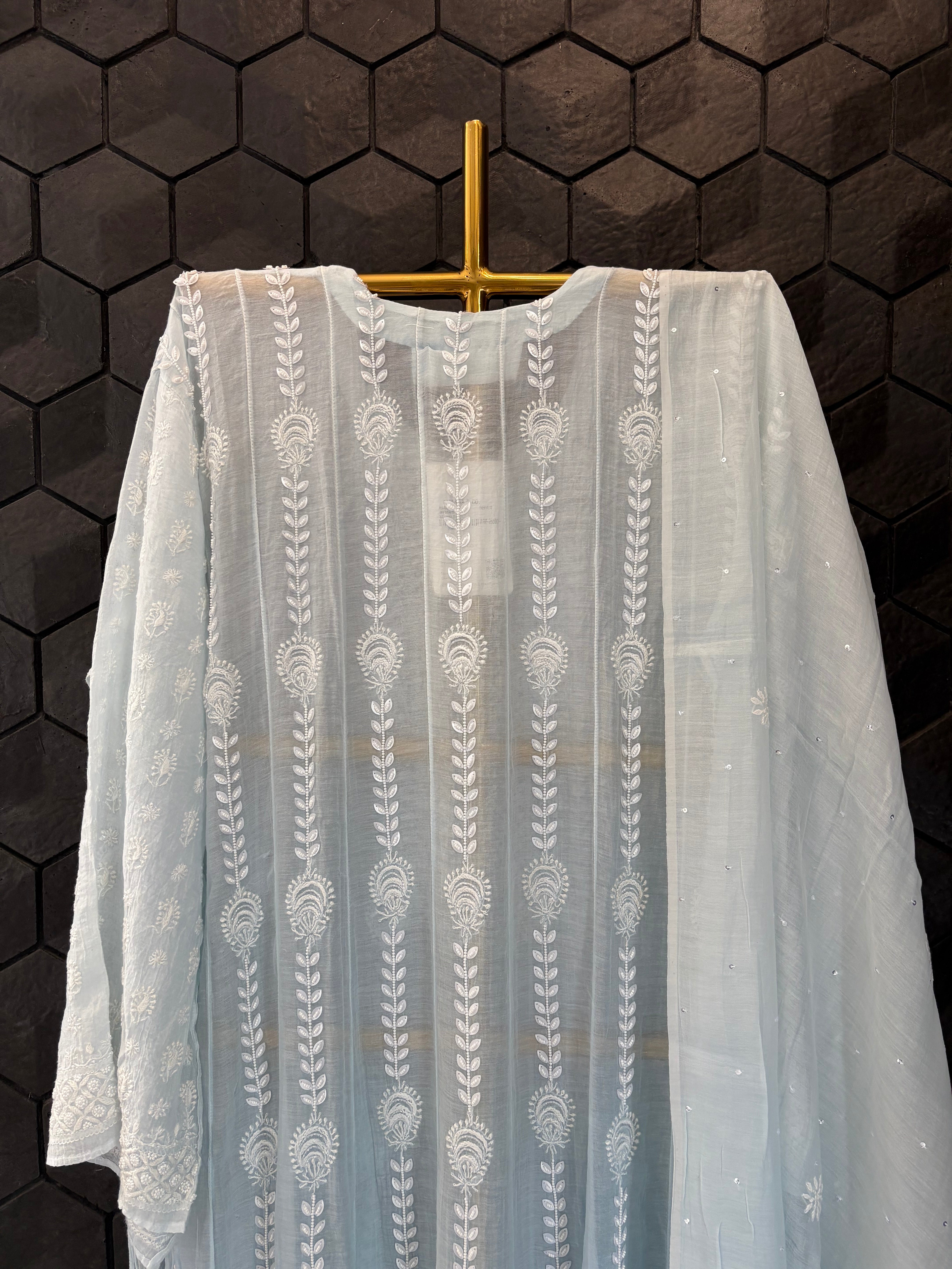 Ombre Blue Mul Chanderi Anarkali Set