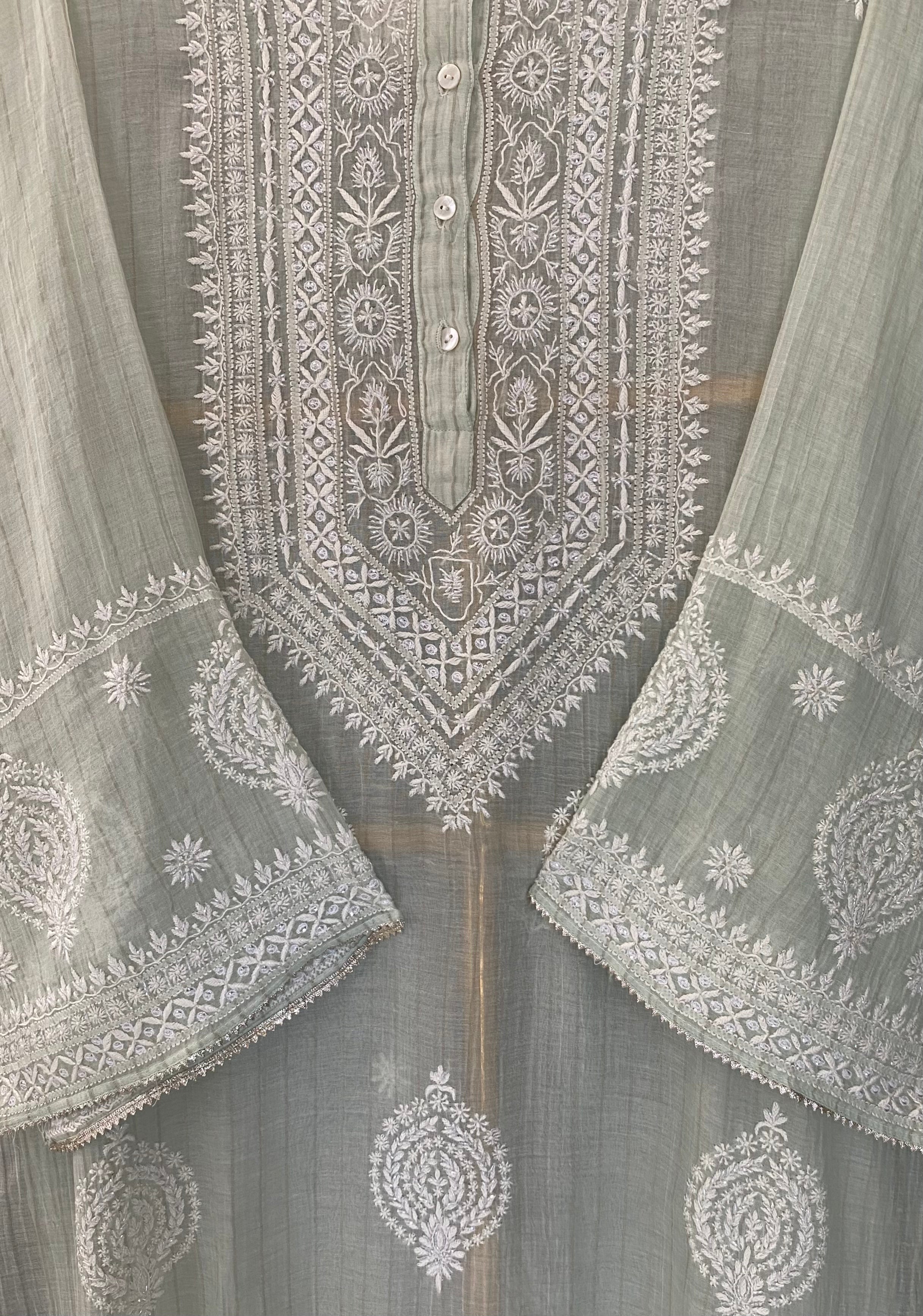 Green Chanderi Chikankari Kurta Set