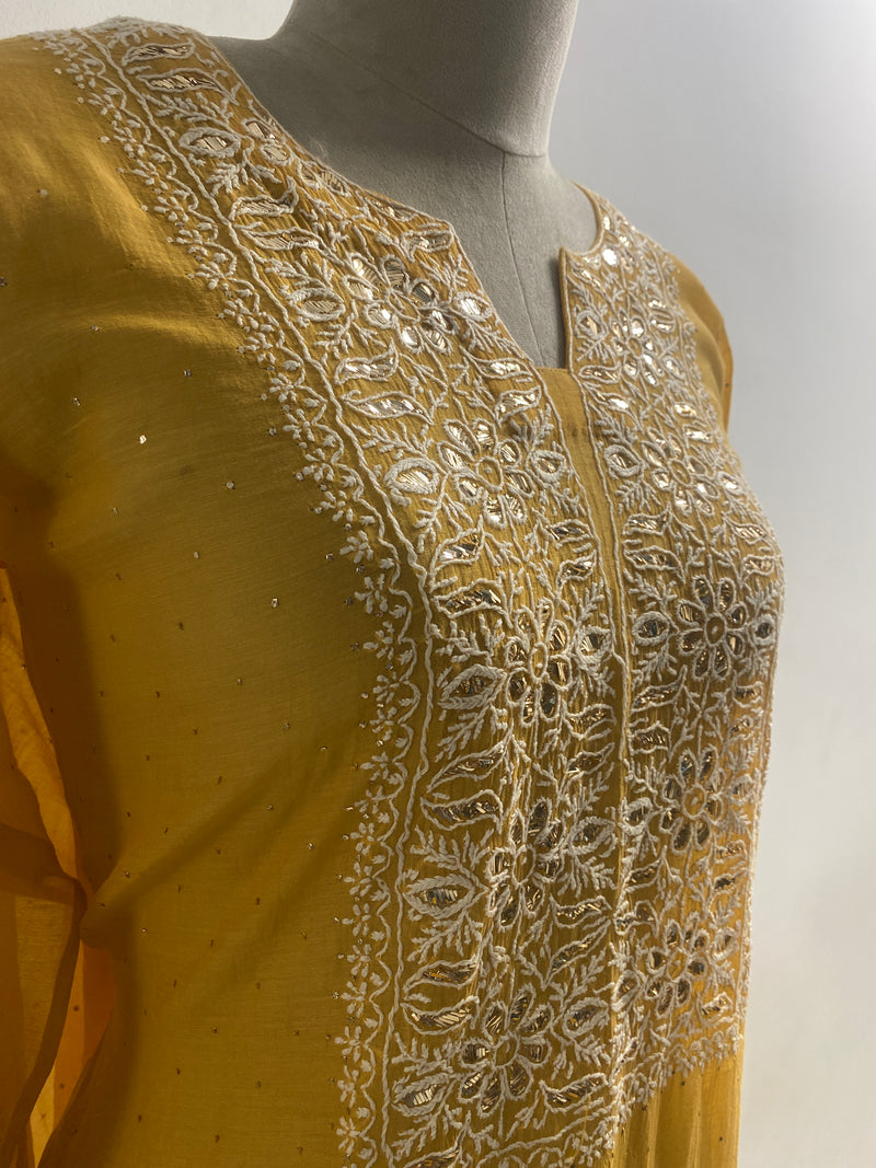 Mustard Mul Chanderi Staright Kurta set