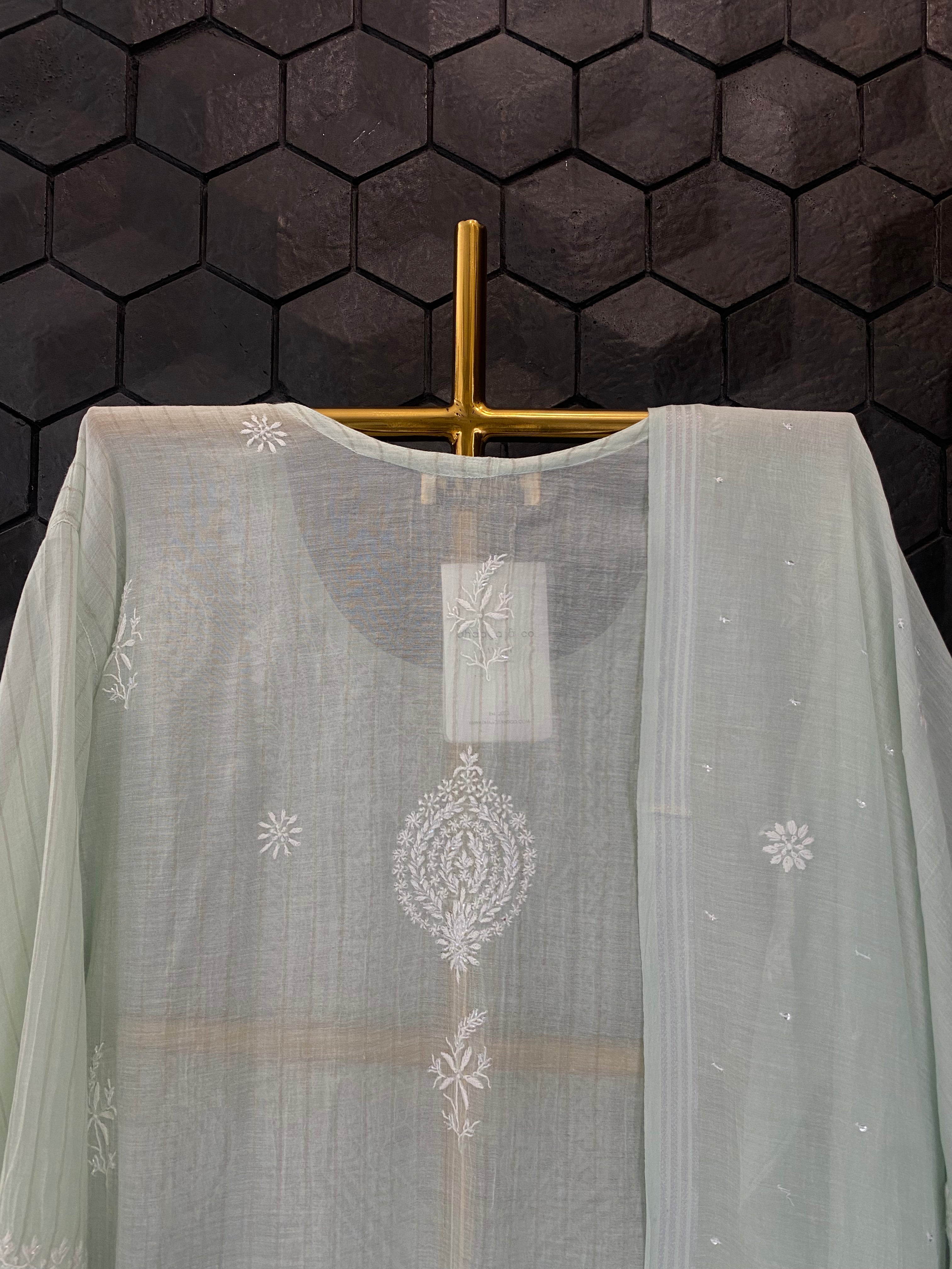 Green Chanderi Chikankari Kurta Set