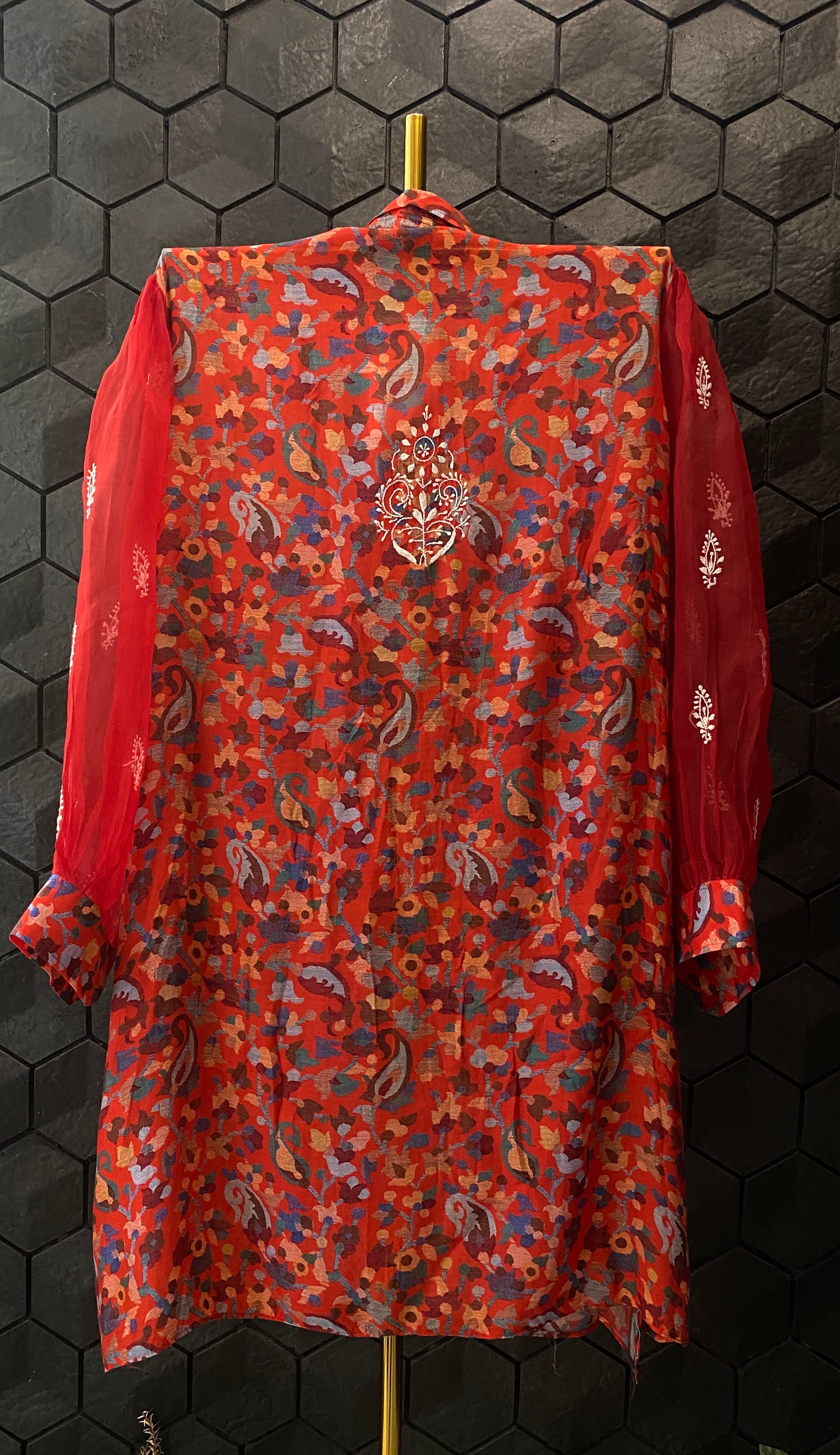 Red Printed Chikankari Shirt