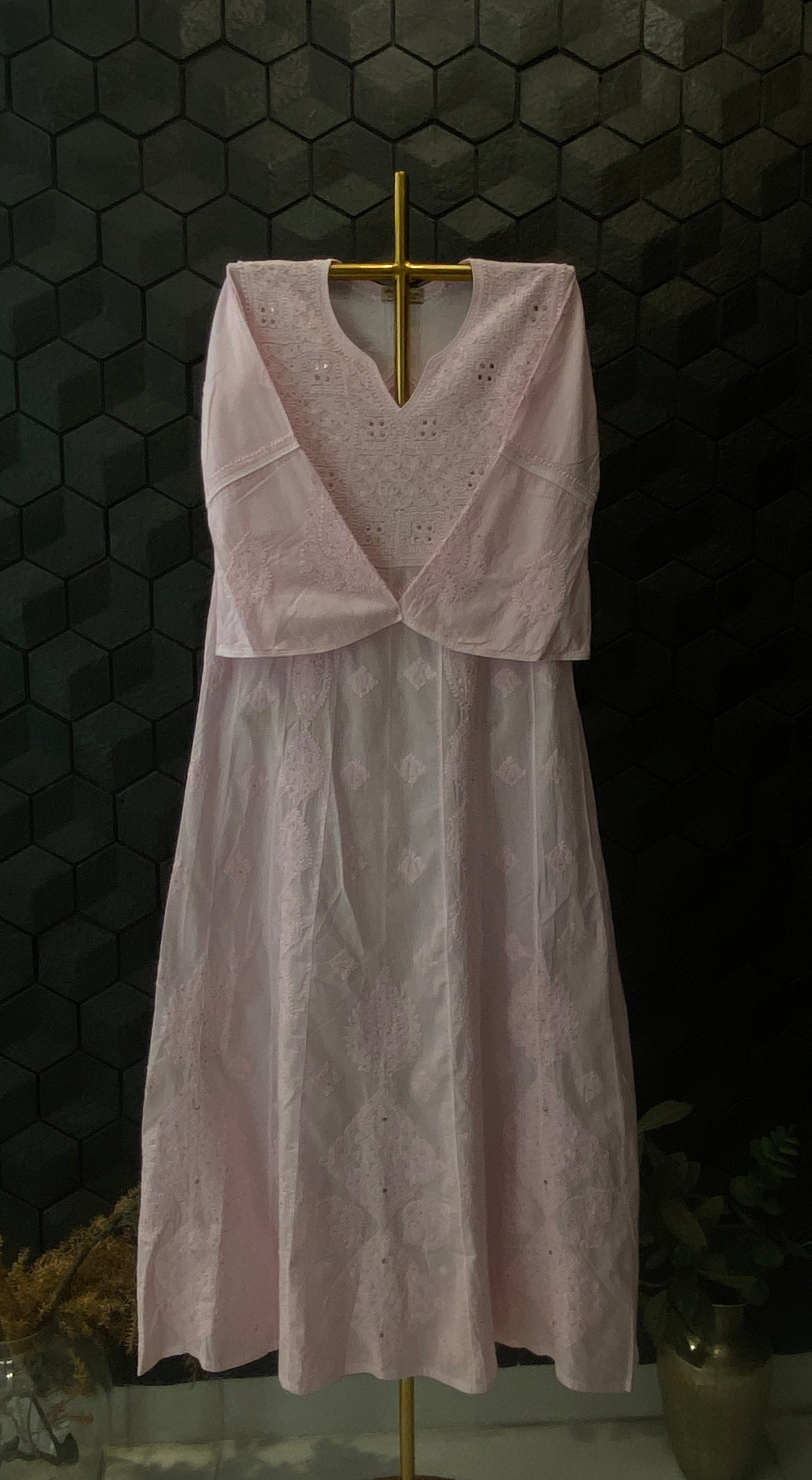 Pink Cotton Chikankari Kurti