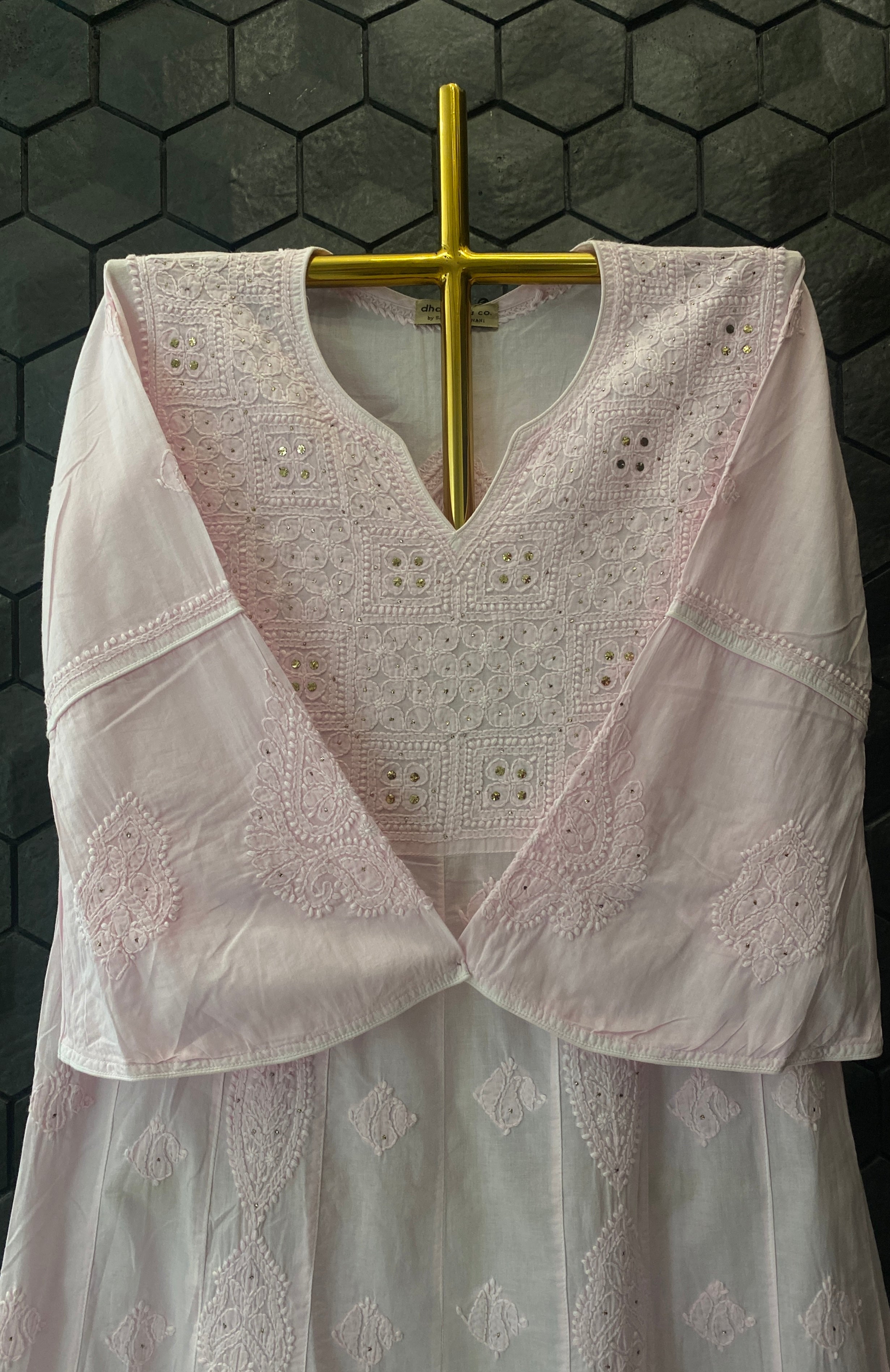 Pink Cotton Chikankari Kurti