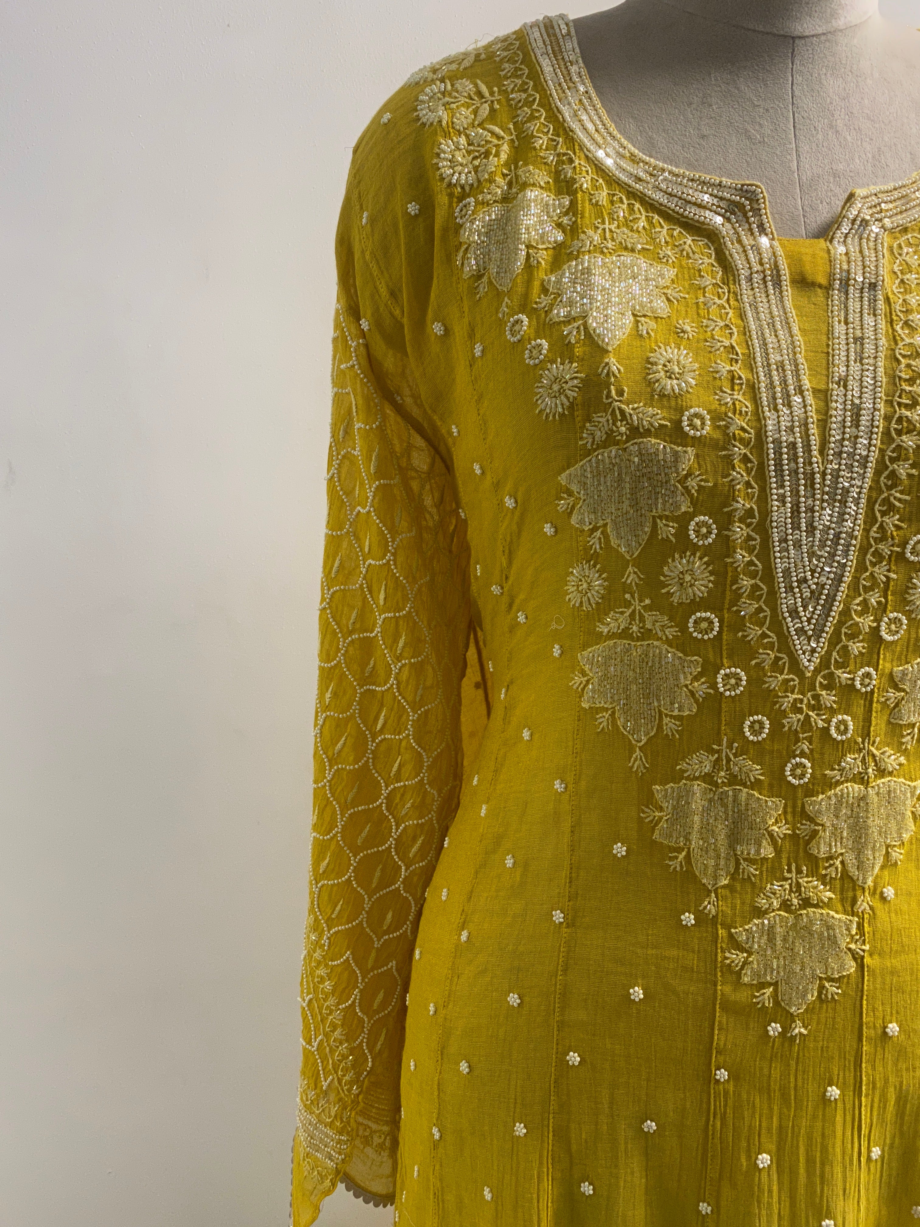 Yellow Tissue Chikankari Anarkali Set