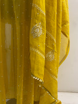 Yellow Tissue Chikankari Anarkali Set