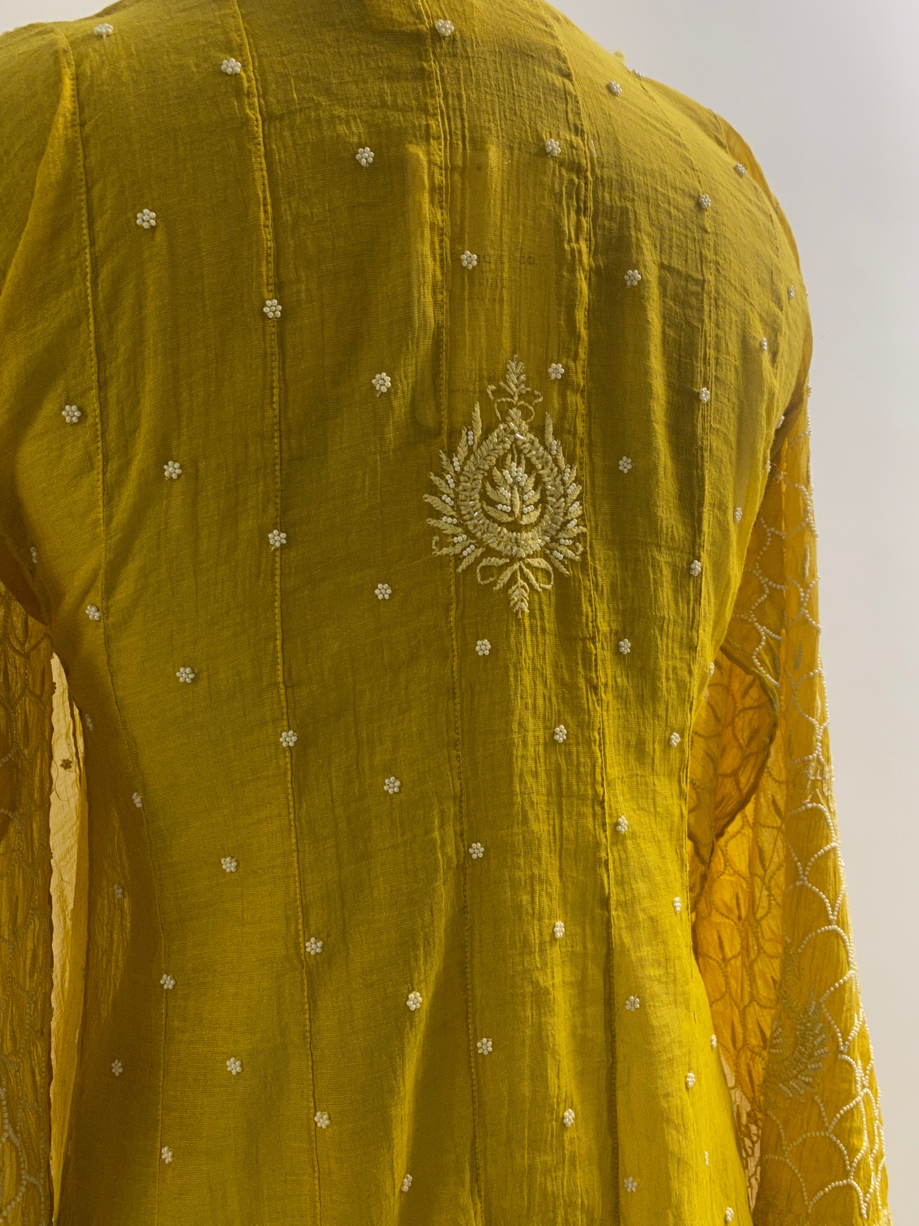 Yellow Tissue Chikankari Anarkali Set