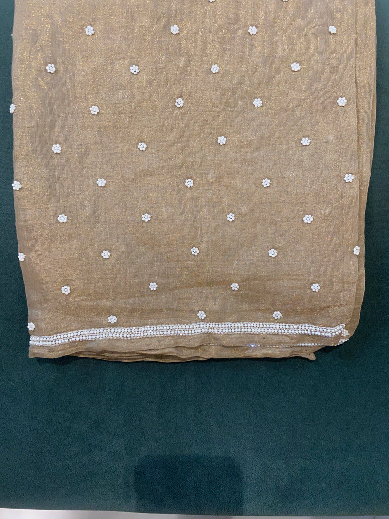 Shamona Brown Tissue Chikankari Anarkali Set