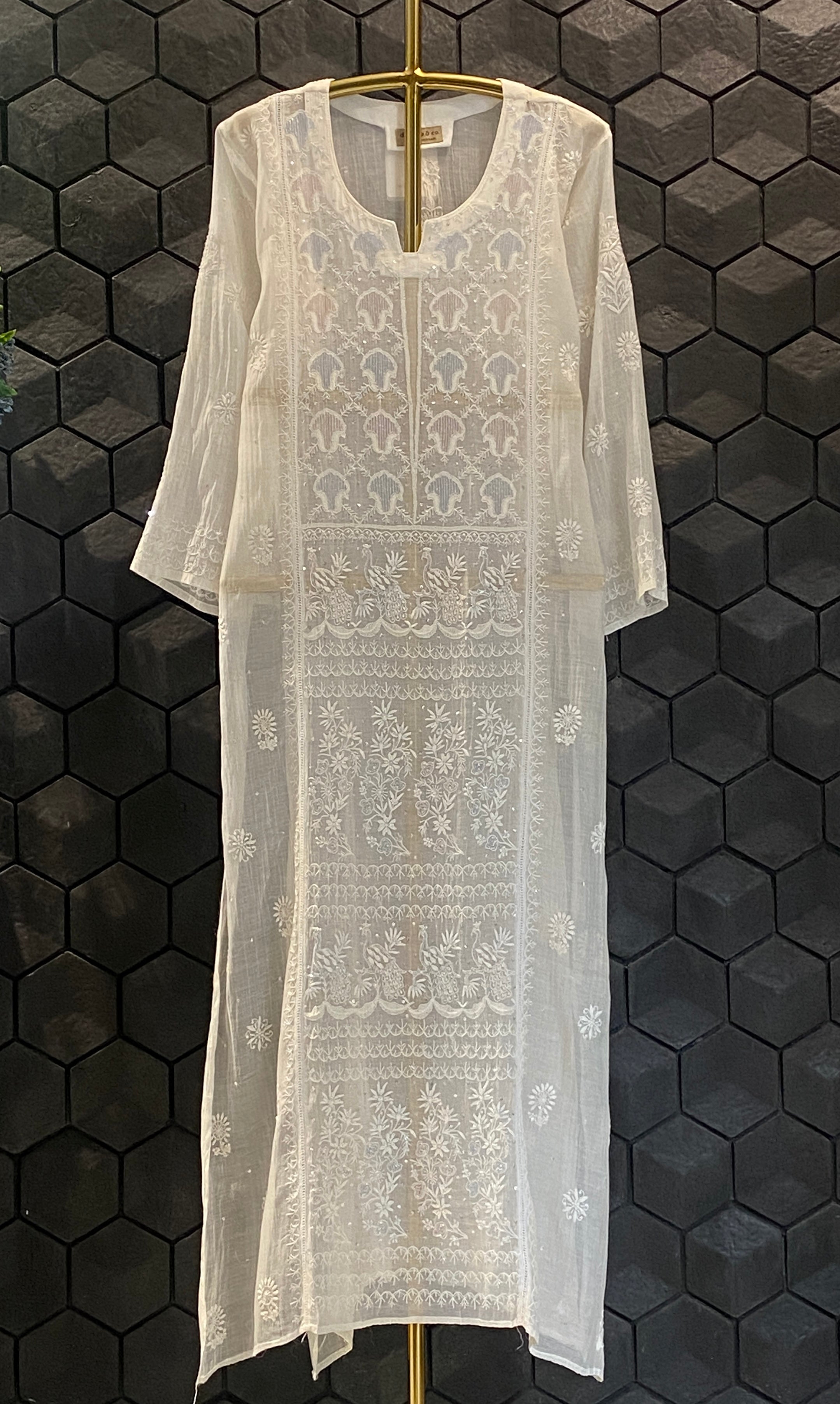 White mul chanderi chikankari kurta set