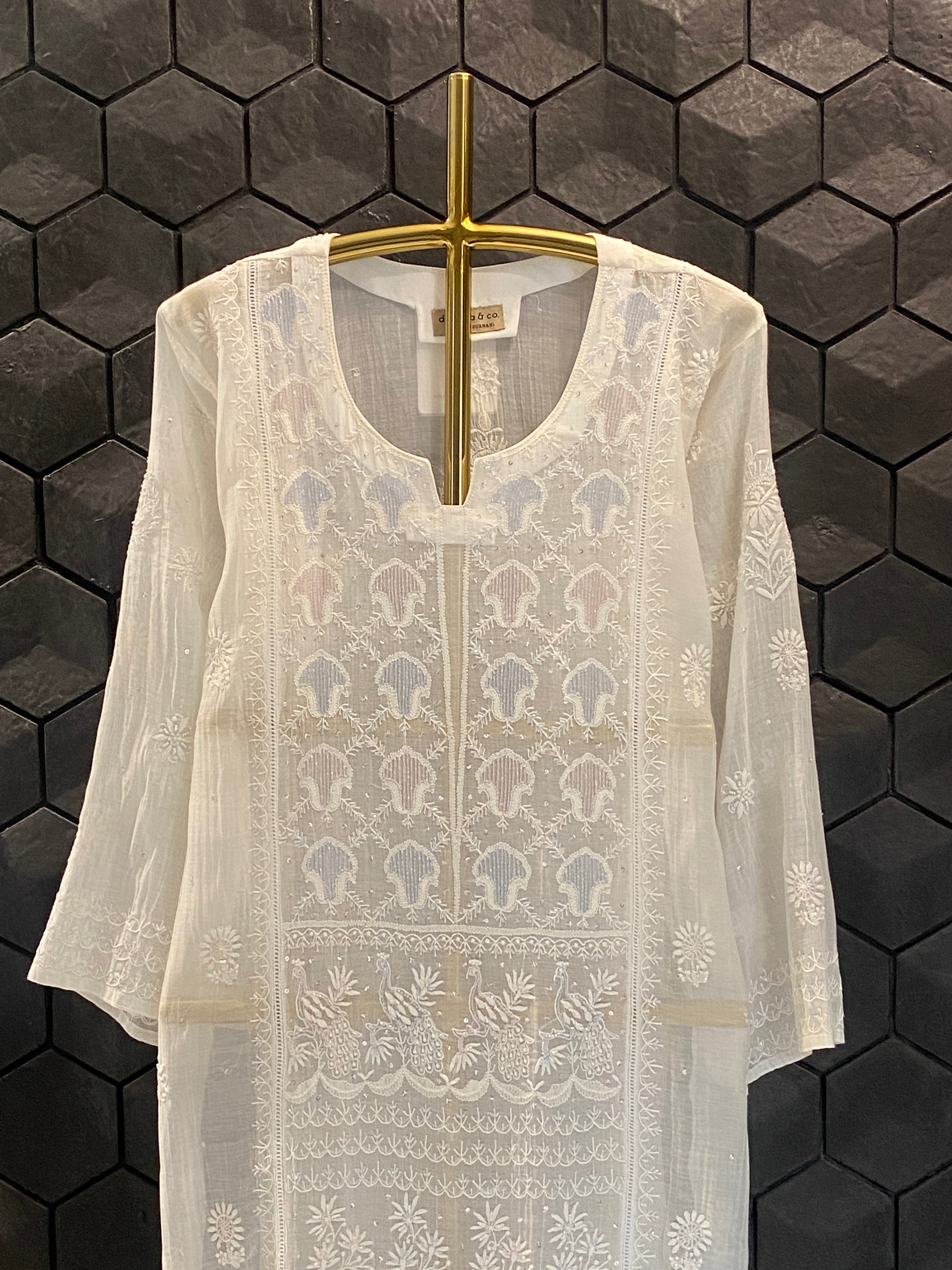 White mul chanderi chikankari kurta set