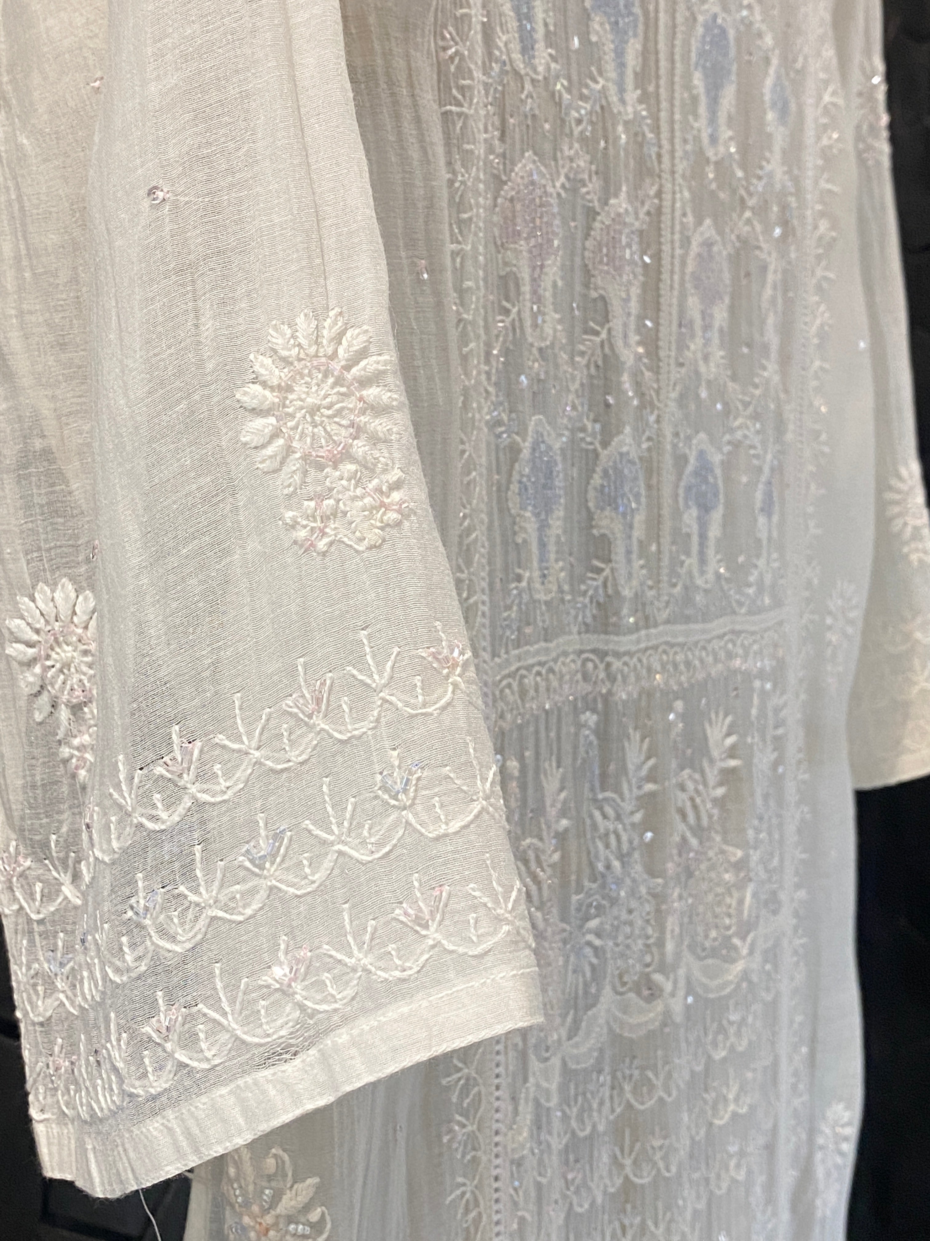 White mul chanderi chikankari kurta set