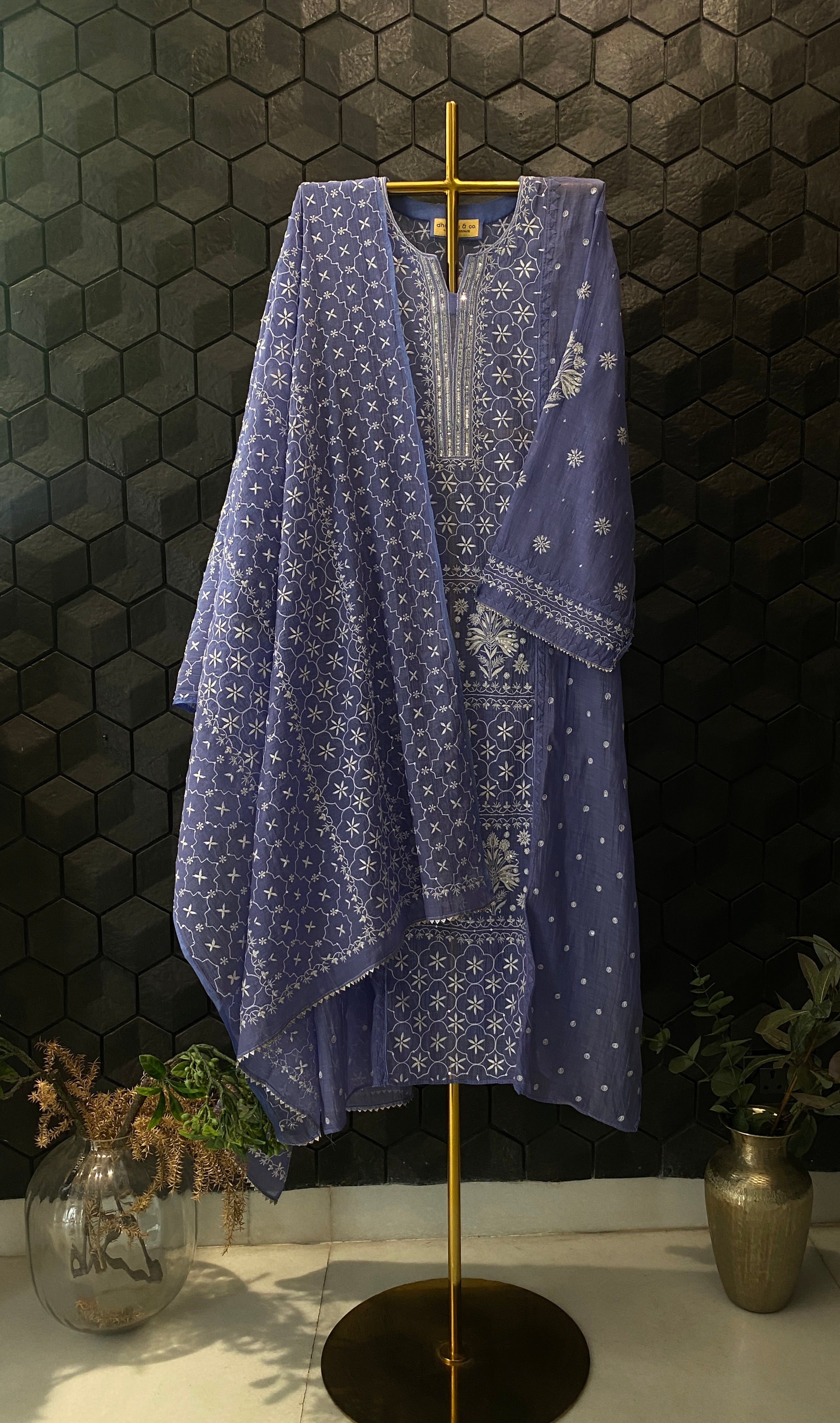 Purple Chanderi Chikankari Kurta Set