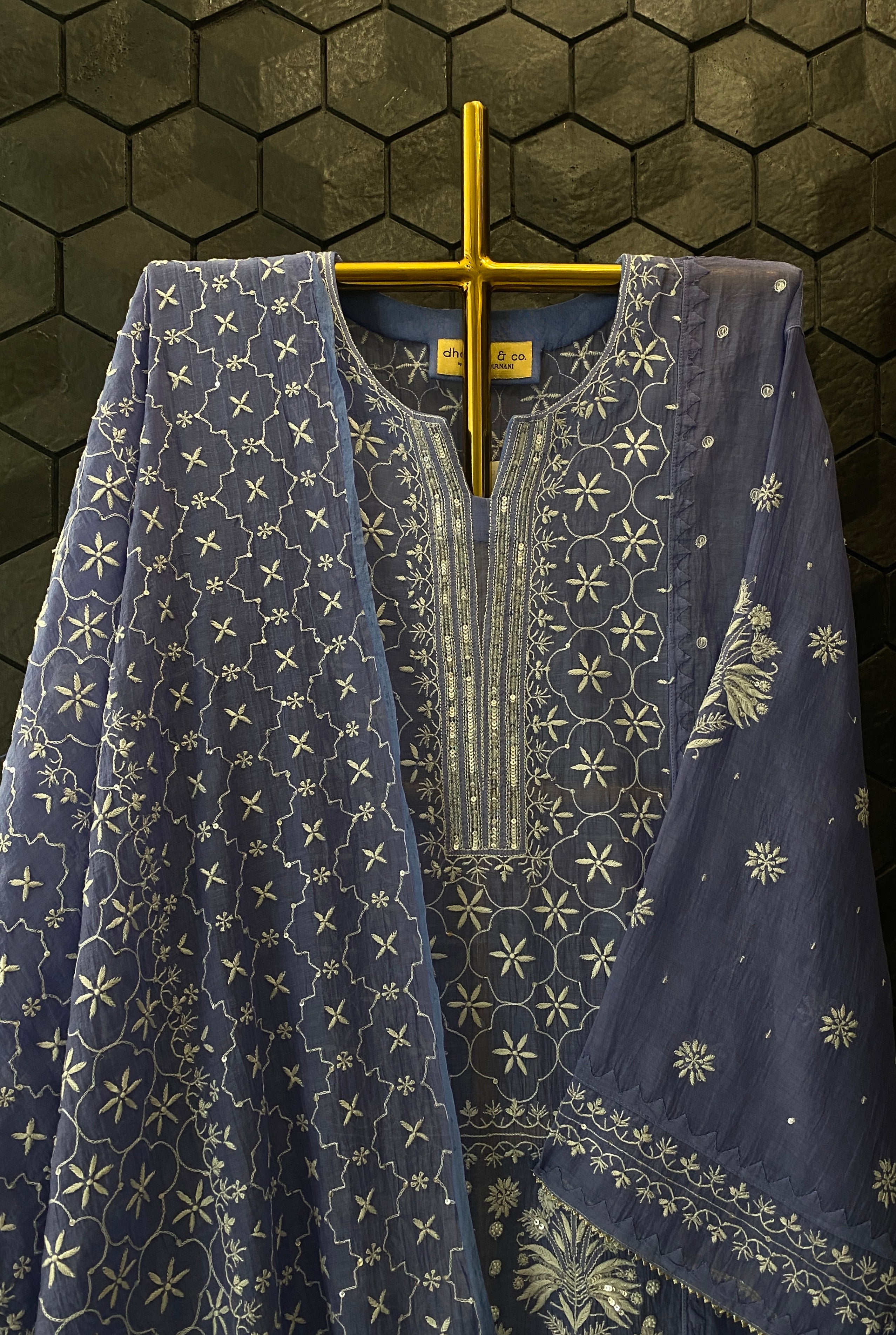 Purple Chanderi Chikankari Kurta Set