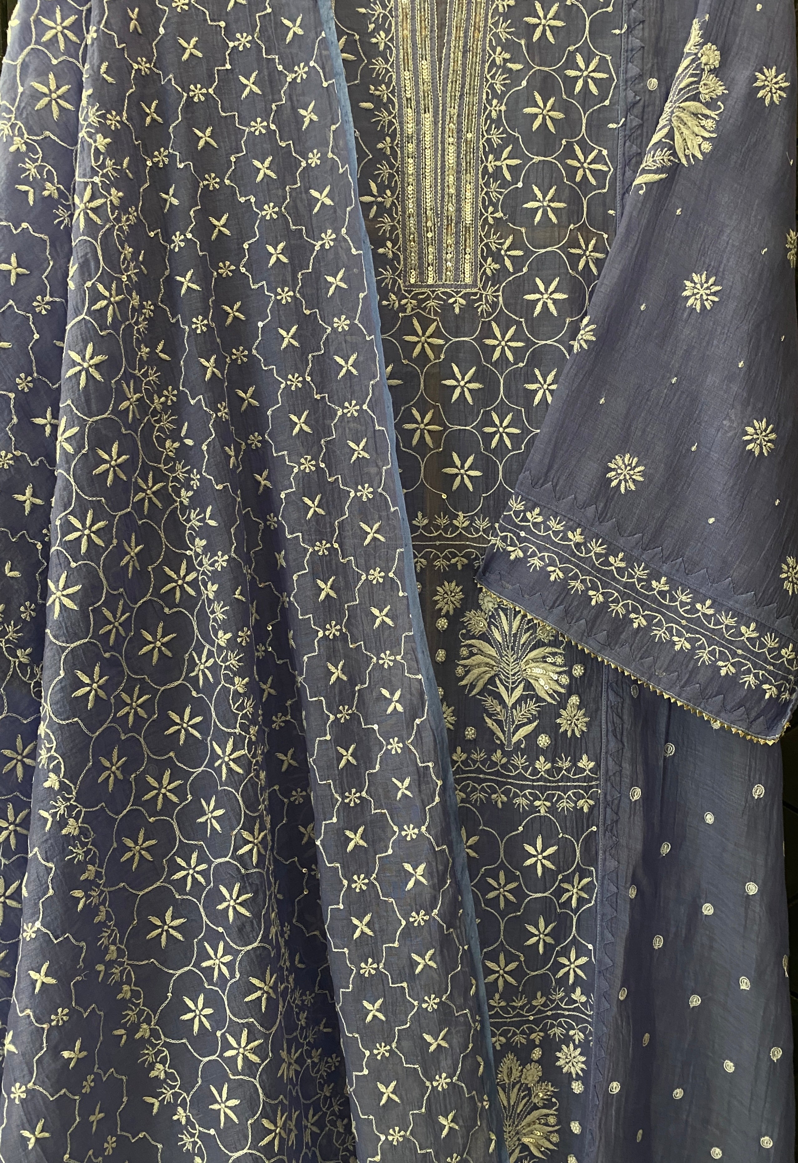 Purple Chanderi Chikankari Kurta Set