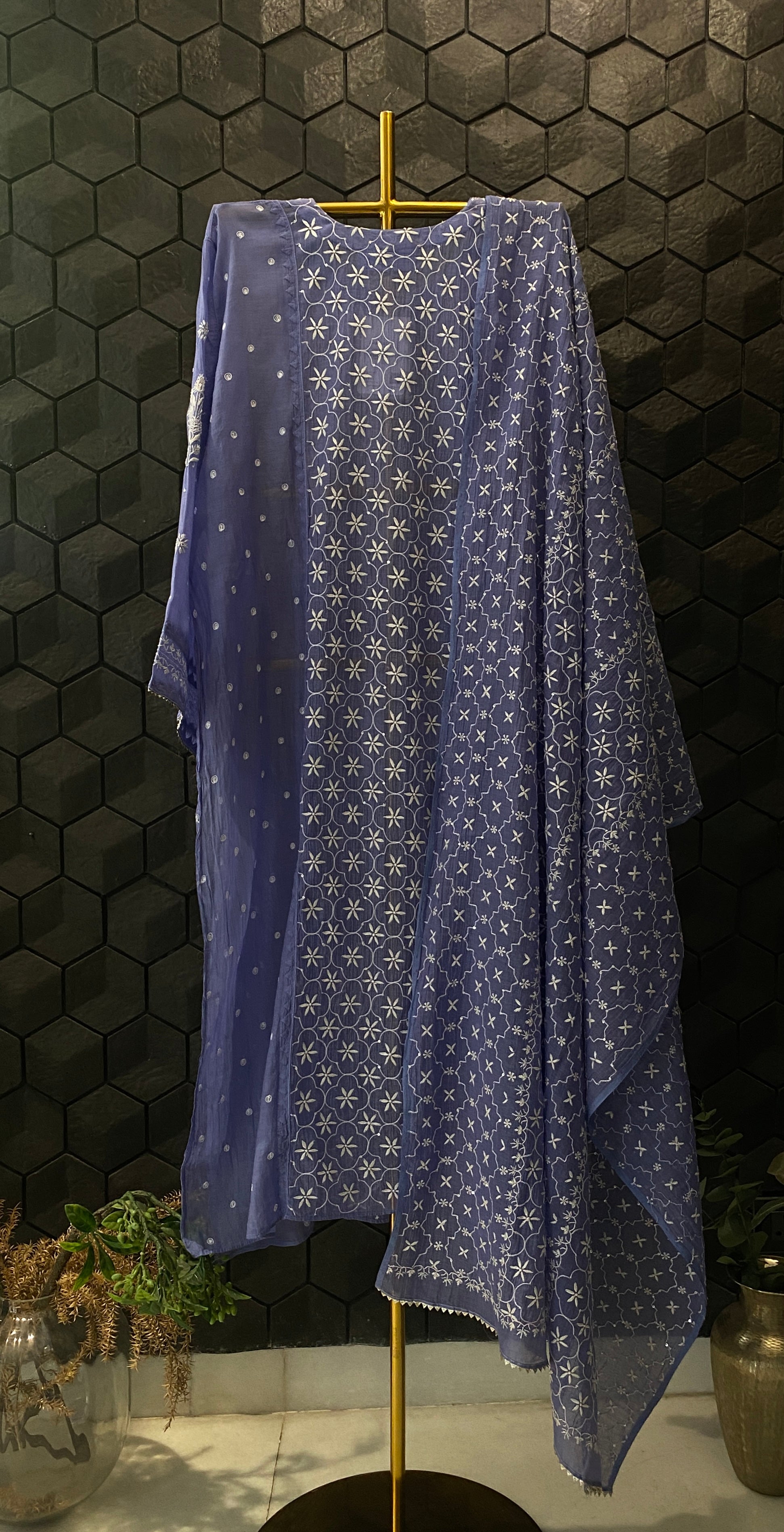 Purple Chanderi Chikankari Kurta Set