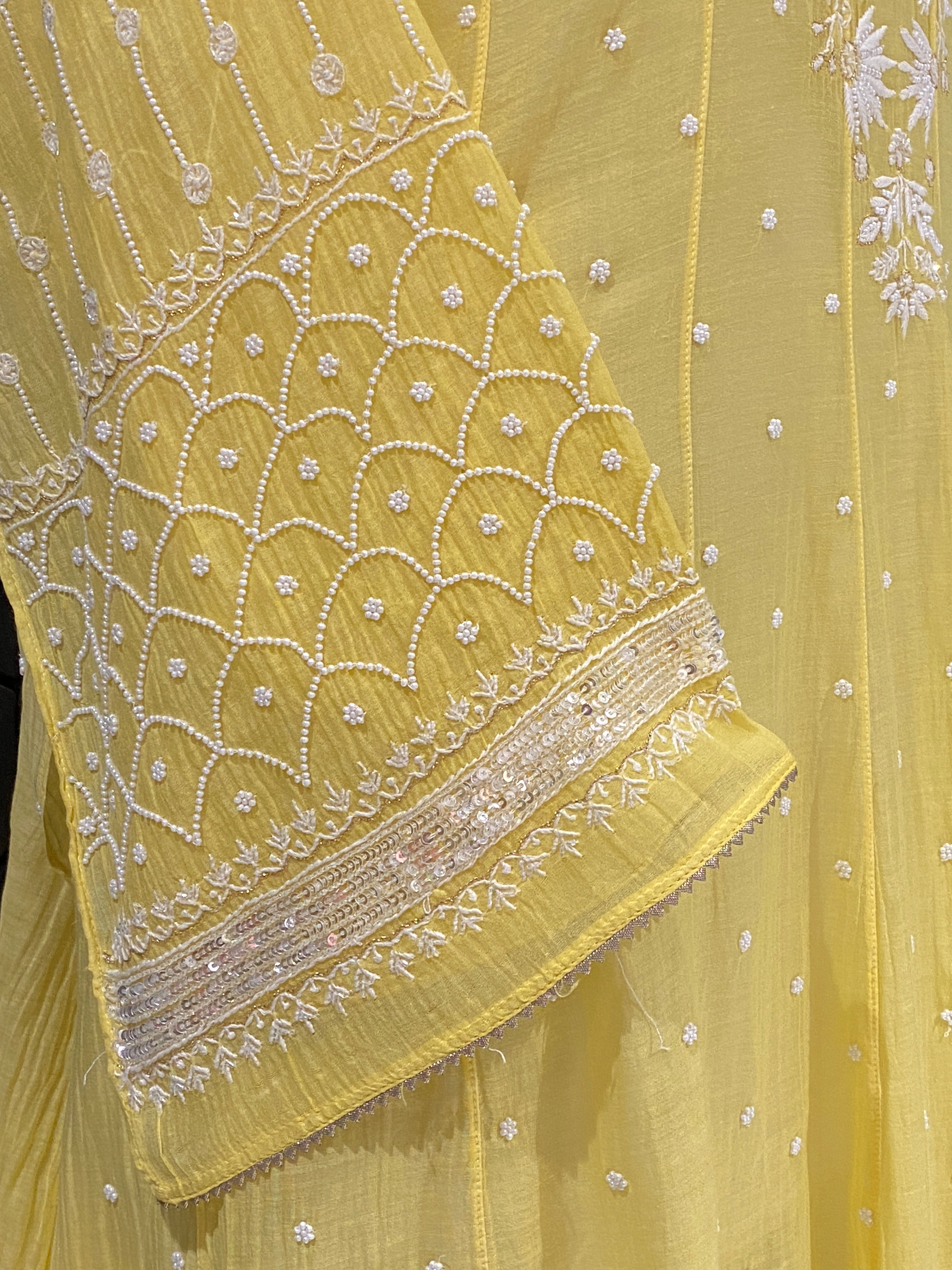 Yellow Mul chanderi chikankari anarkali set